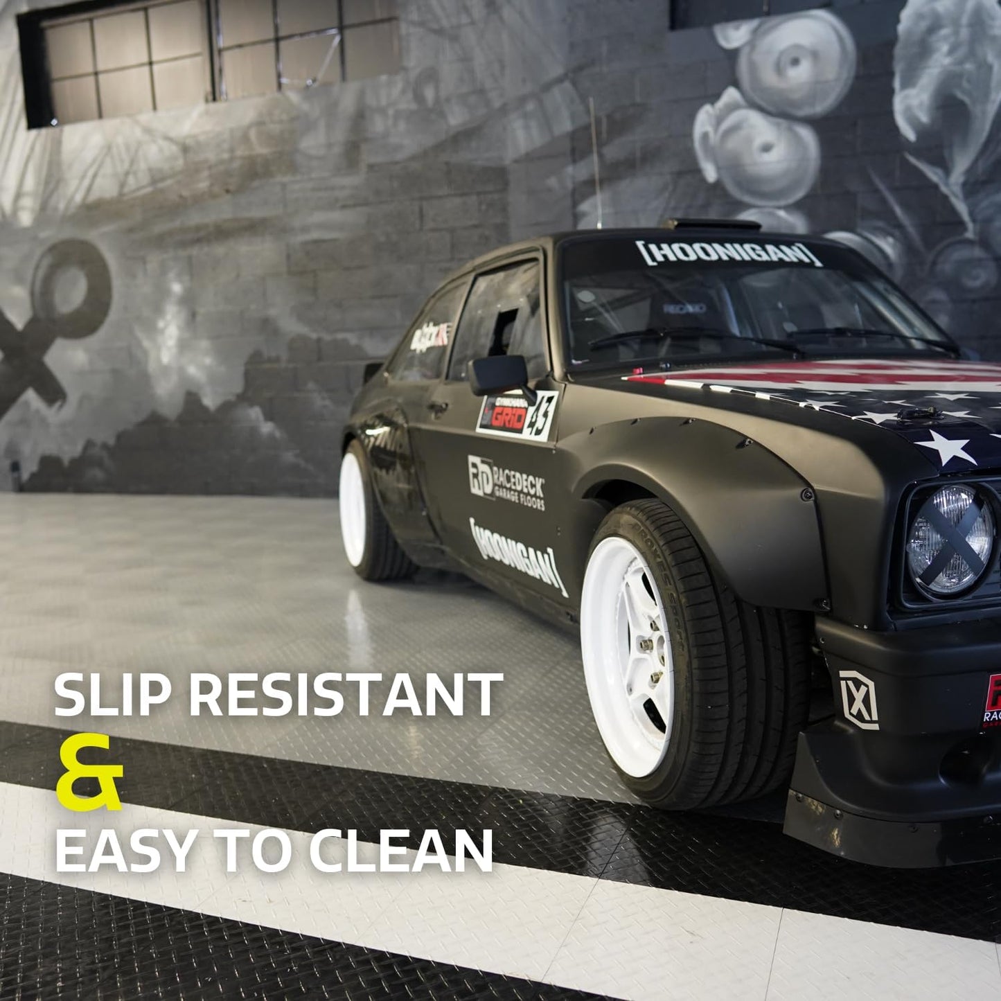 Big Floors RaceDeck Diamond Plate Design, Durable Interlocking Modular Garage Flooring Tile (Beige, 48 Pack of 12 x 12" Tiles)