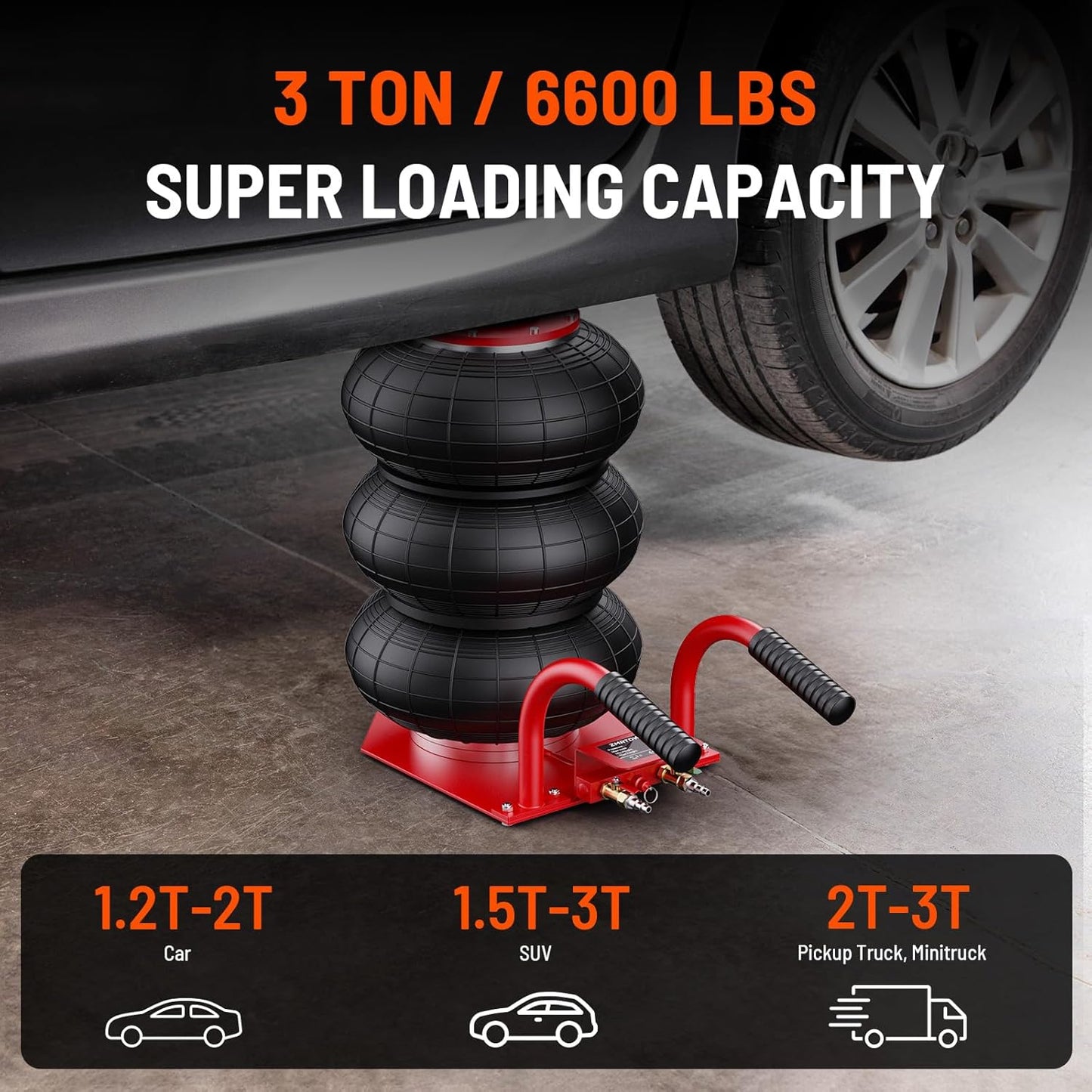 Air Jack, 3 Ton/6600 lbs Car Jack, 3-5 s Fast Lifting Pneumatic Jack with Short Handle, Lift up to 17.7 inch Air Bag Jack for Cars, Garages, Repair(Red)