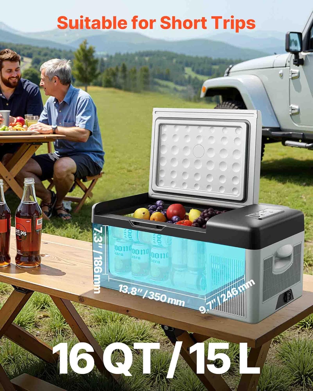 VEVOR 12 Volt Refrigerator 16 Qt, Gre,Portable Mini Car Fridge with -4℉-68℉ Cooling Range & App Control 12/24V DC & 110-240V AC Electric Compressor Cooler for Truck Vehicle RV Boat Outdoor & Home Use