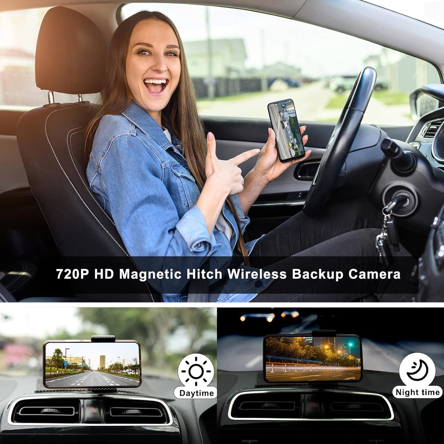 Wireless Magnetic Backup Camera for Trailers/RV/Camper - WiFi Rechargeable HD Night Vision, No Wiring/Drilling, Easy Hitch Alignment, Compatible with iPhone/Android/iPad (Gooseneck/Fifth Wheel)