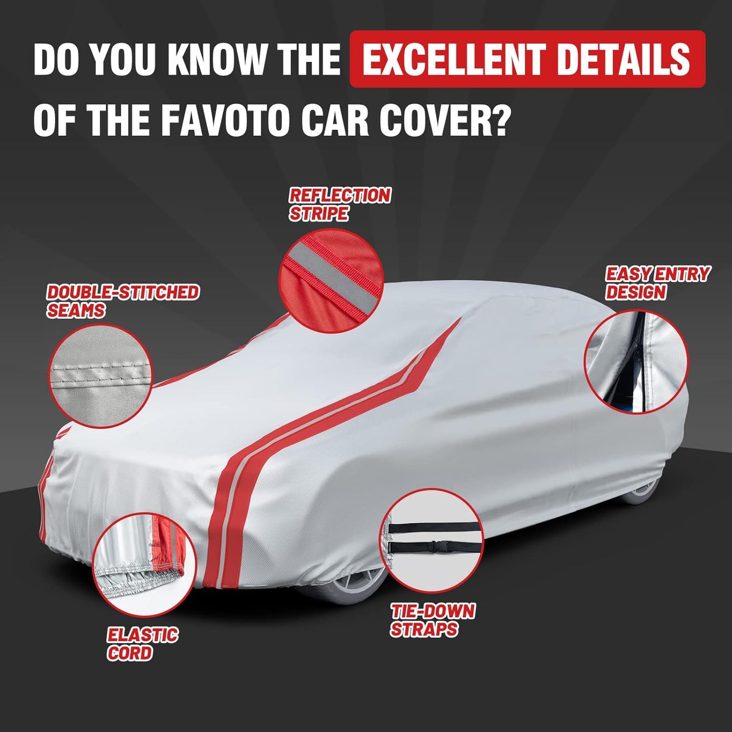 Favoto Car Cover Waterproof Outdoor - Custom Fit for Ford Mustang (1964-2024) All Weather with Reflective Stripe Snow Sun Dust UV Protection Full Exterior Cover