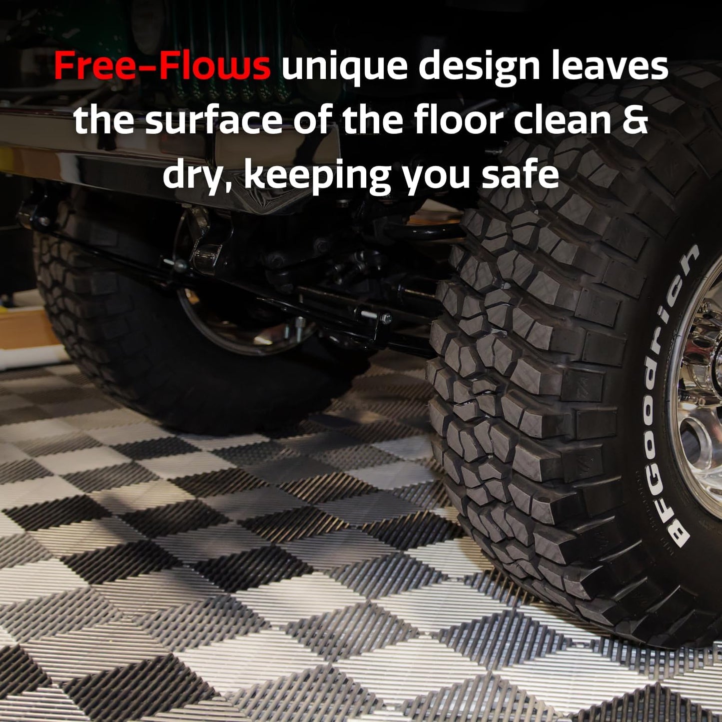 Big Floors RaceDeck Free-Flow Interlocking Garage Flooring Tiles, Non-Slip, Self-Draining, Heavy-Duty, High-Impact Copolymer, Easy Install (Alloy, 12 Pack of 12 x 12" Tiles)