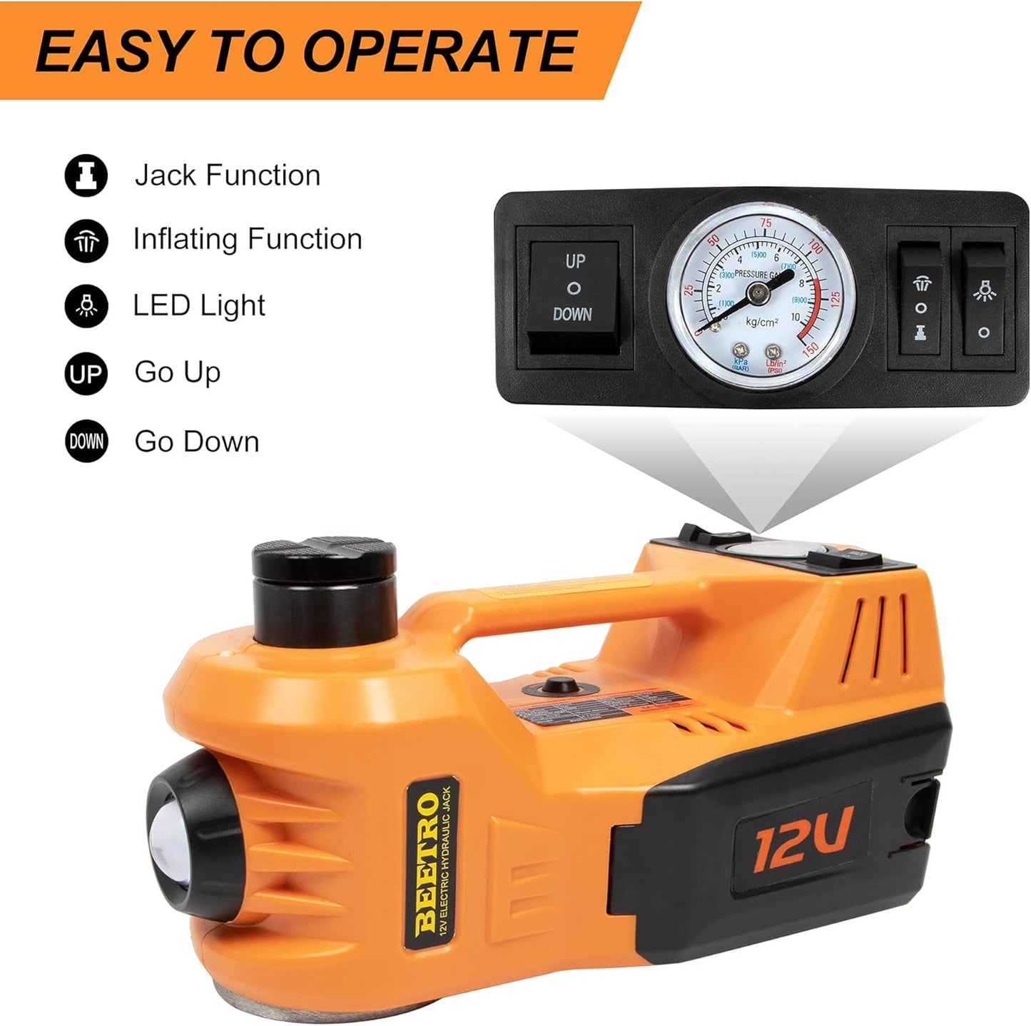 BEETRO Electric Car Jack Kit 5 Ton 12V with Electric Wrench and Tire Inflator Pump for SUV MPV Sedan Change Tires Garage Repair