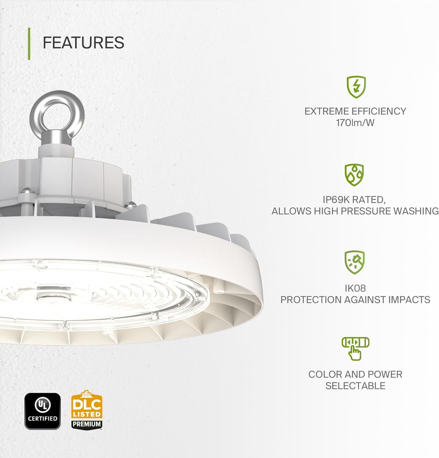 ASD LED High Bay UFO Light Fixture, Commercial Shop Lighting | 3CCT, Dimmable, IP69K Waterproof, DLC Premium, UL Listed | 200W 31900LM 3000-5000K 100-277V | Warehouse, Garage, Workshop Lamp | White
