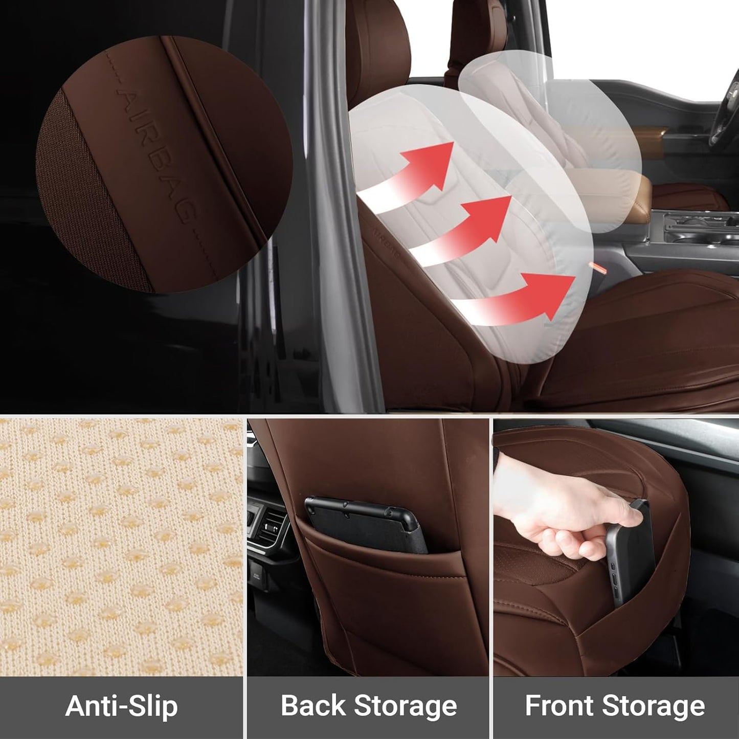 Coverland Custom Car Seat Covers Compatible with 2017-2025 Ridgeline Crew Cab - Premium Leather Non-Slip Memory Foam Waterproof Cover Interior Protector Front Seat-Dark Brown [See Size Chart-Size A22]