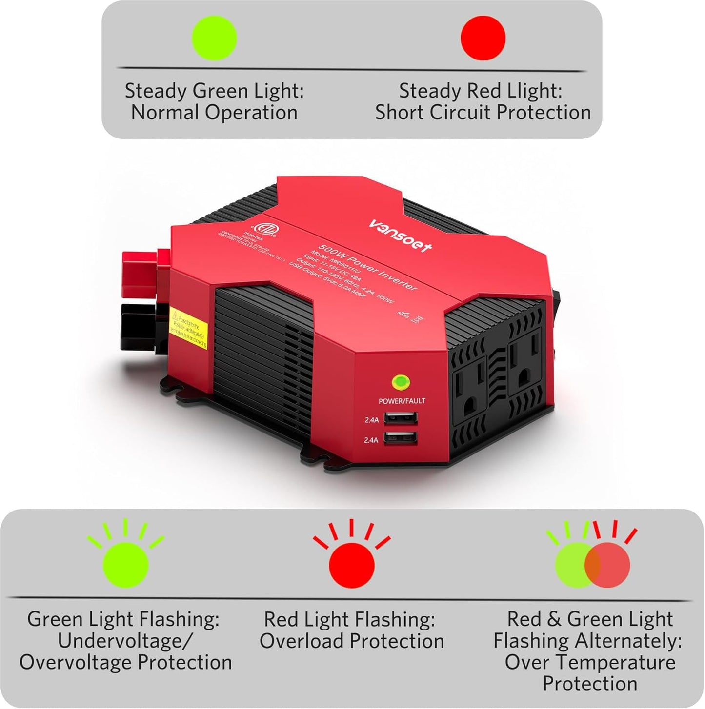 500 Watt Car Power Inverter DC 12V to AC 110V Car Plug Inverter Adapter Power Converter with 4 USB Charging Ports and 2 AC Outlets Car Charger