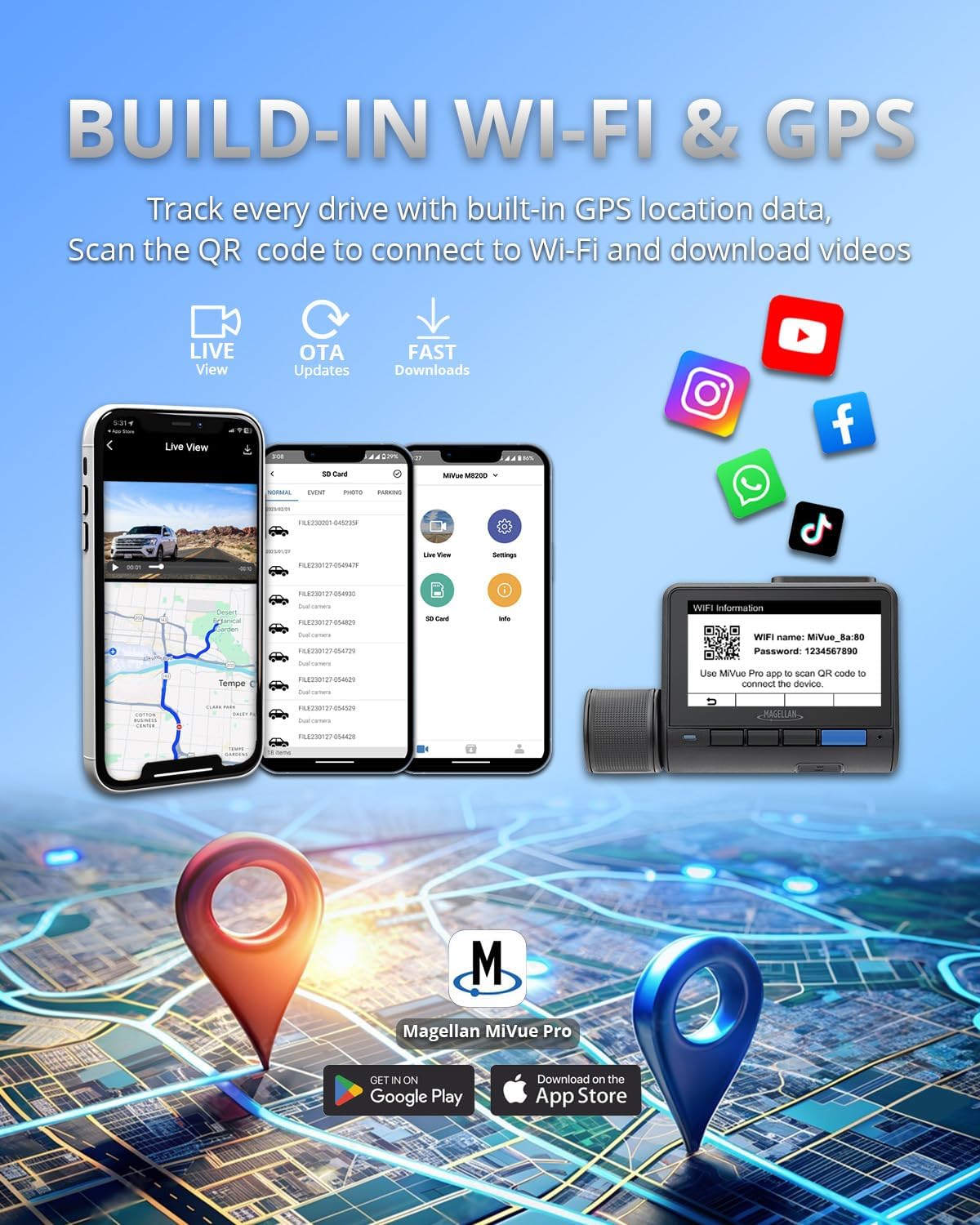 MAGELLAN 3 Channel 4K Dash Cam for Cars, 4K Front + 2K Wide Angle(170°) + 2K Rear, Fatigue Alert, Ultra-Precise GPS, STARVIS 2 IMX678, Wi-Fi, App Control, Parking Mode, 64GB Card Included (DR50)