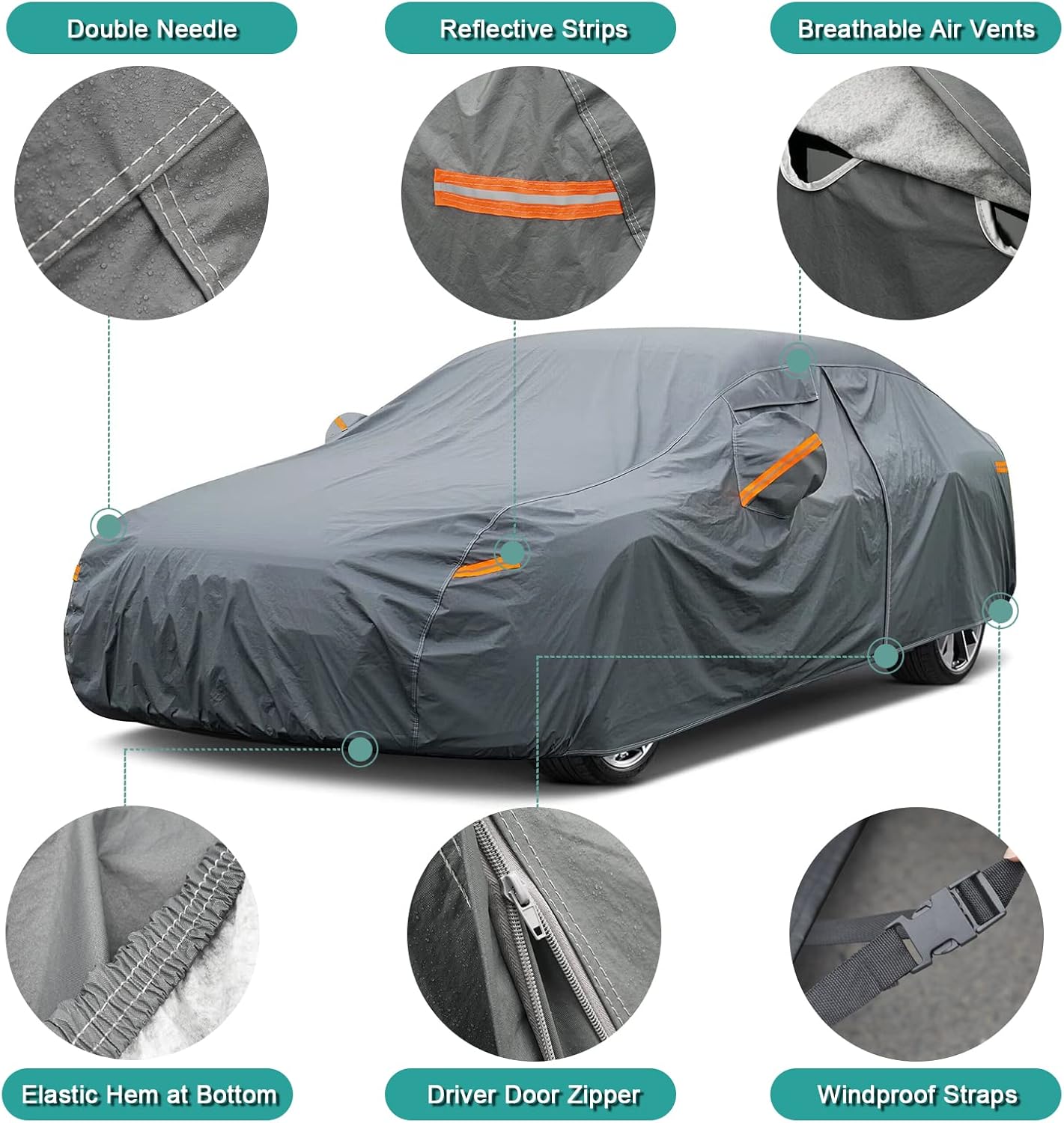 Premium Car Cover Custom Fit Ford Edge (2007-2025), 16 Layers Heavy Duty Car Cover Waterproof All Weather with Zipper Door for Sun Rain Snow Dust Uv Protection