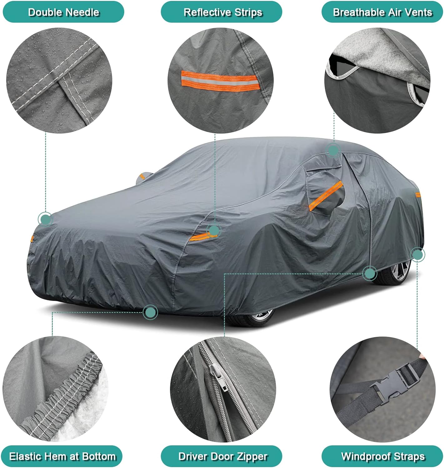 Premium Car Cover Custom Fit Nissan Rogue (2007-2025), 16 Layers Heavy Duty Car Cover Waterproof All Weather with Zipper Door for Sun Rain Snow Dust Uv Protection