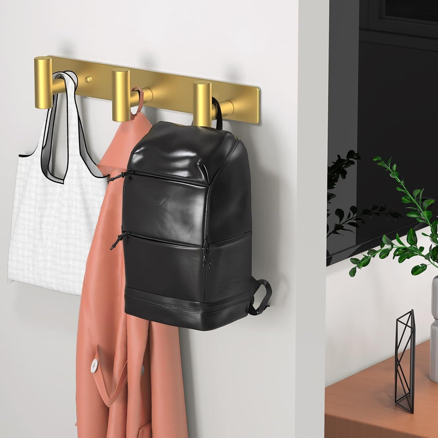 Wall Mounted Coat Rack-3 Hooks, Heavy Duty Stainless Steel Hook Rail for Towel Coat Hat Purse Bag Jacket, Towel Hooks for Entryway Bathroom Kitchen (Gold 3 Hooks - 1 Pack)