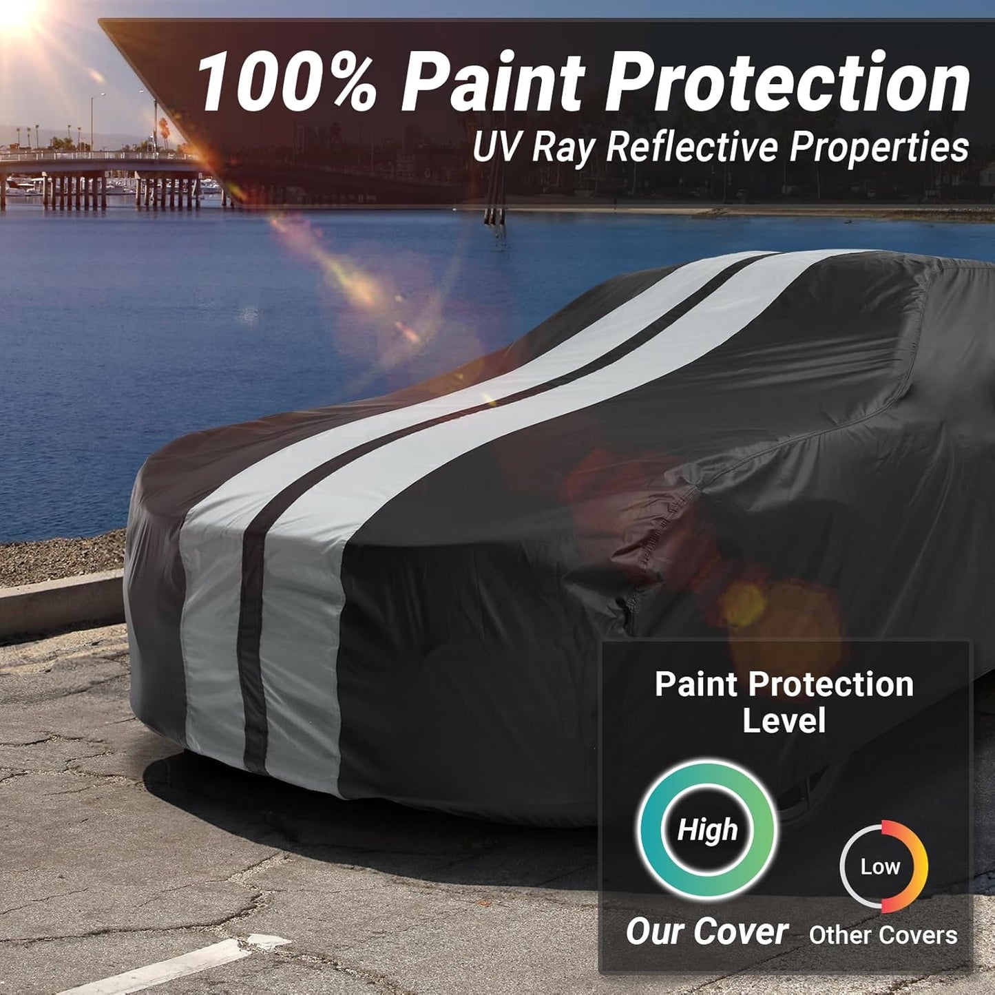 iCarCover Custom Car Cover for Chevy Nomad Wagon (1958-1961) Waterproof All Weather Rain Snow UV Sun Protector Full Exterior Indoor Outdoor Car Cover (Stripe - Black/Gray)