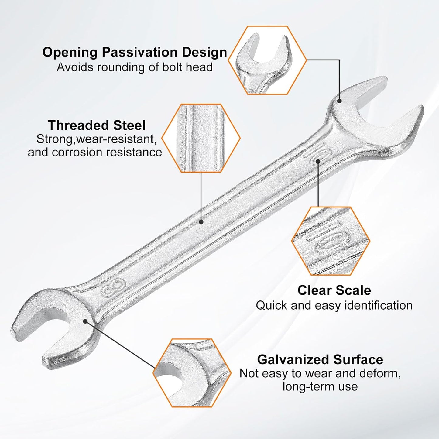 HARFINGTON Double Open End Wrench 8mm x 10mm Metric 15 Degree Offset Angle Small Flat Head Wrench Galvanizing Open Ended Spanner for Automotive Repair Furniture Assembly