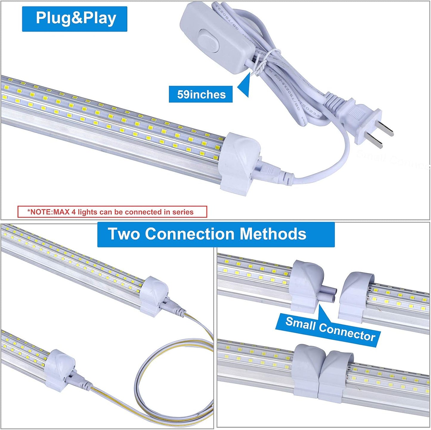 (6-Pack) 8ft LED Shop Light Fixture, 144W 18500LM 6000K, Cold White, U Shape, Clear Cover, Hight Output, Linkable Shop Lights, T8 LED Tube Lights, 8 LED shop lights for garage 8 foot with plug