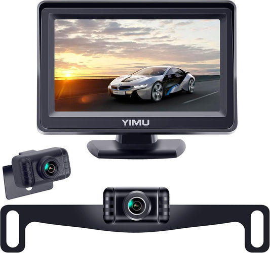 YIMU Backup Camera System with License Plate Backup Reverse Camera, Easy Installation, Plug & Play, DIY Guide Lines, 150° Wide Angle, Night Vision, IP69K Waterproof, Optional Dual Bracket K4302