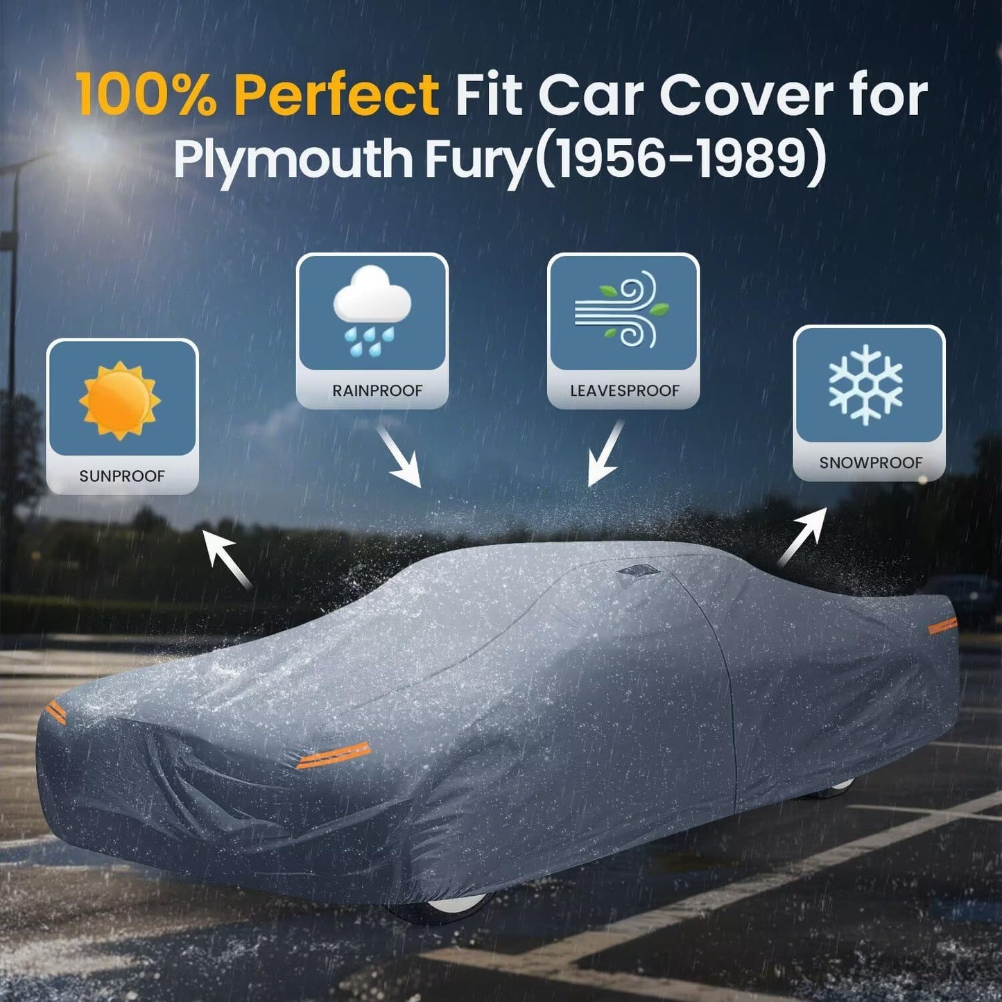 Waterproof Plymouth Fury(1956-1989) Car Cover with Breathable Vents, [2025 Upgrade] Premium Covers with Cotton Liner and Zipper Door, Sun Rain Snow Dust Uv Protection.(Gift with Towel)