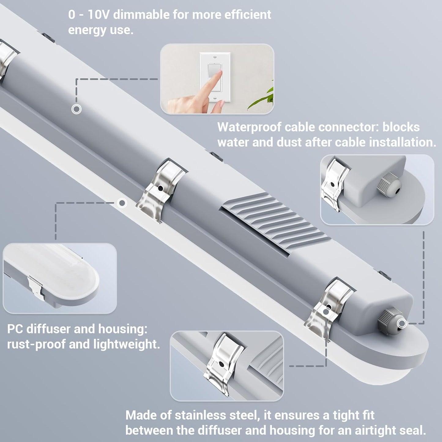 JTT 8FT LED Vapor Tight Light 120/100/80W,5000K/4000K/3000K Vapor Proof Lighting Fixture IP66, 18000LM LED Outdoor Shop Light Waterproof for Parking Garage Car Wash Warehouse Barn ETL Listed-2Pack