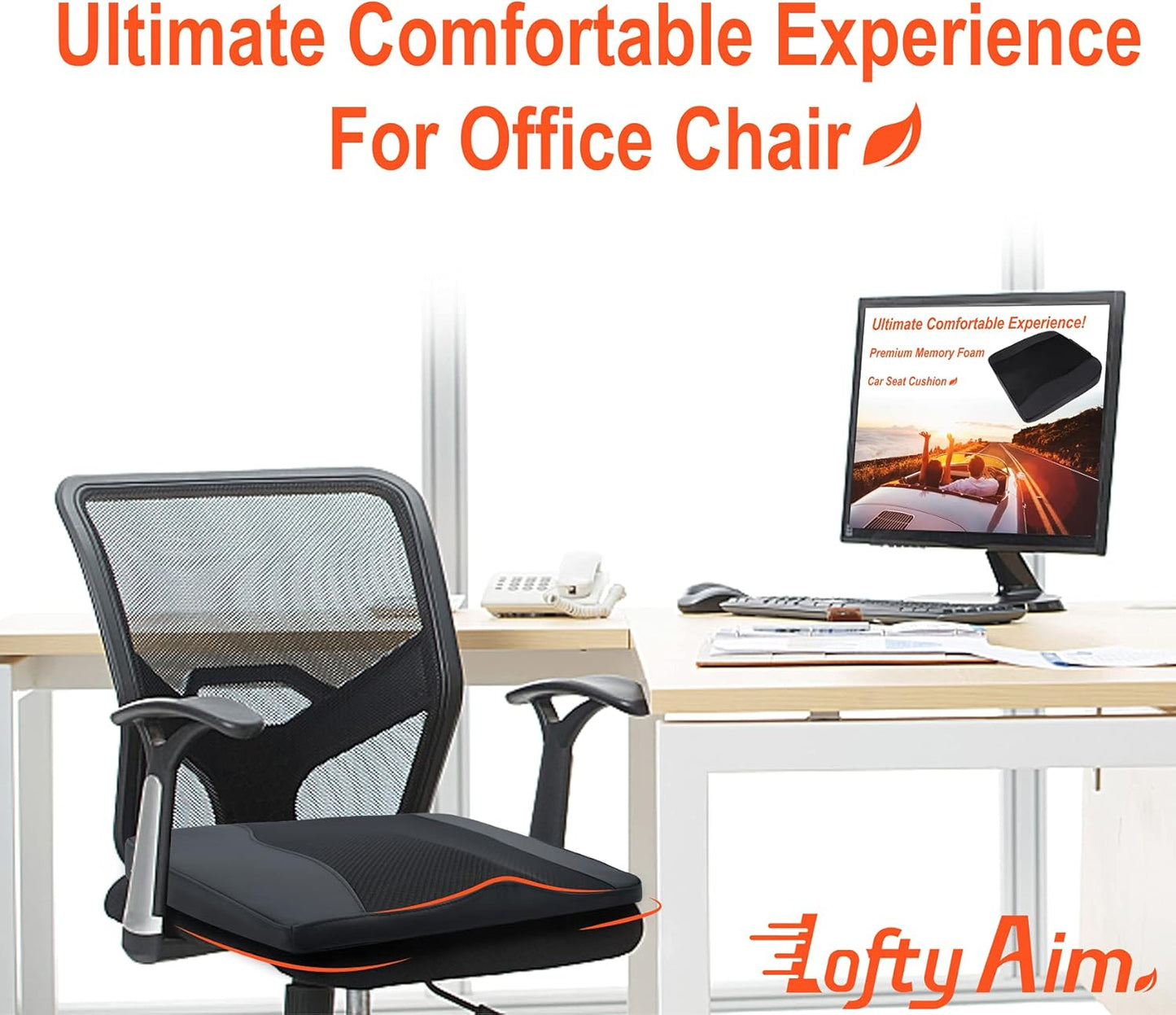 Car Seat Cushion, Comfort Memory Foam Car Cushions for Driving - Sciatica & Lower Back Pain Relief, Driver Seat Pillow for Auto, Office Chair, Wheelchair - Black