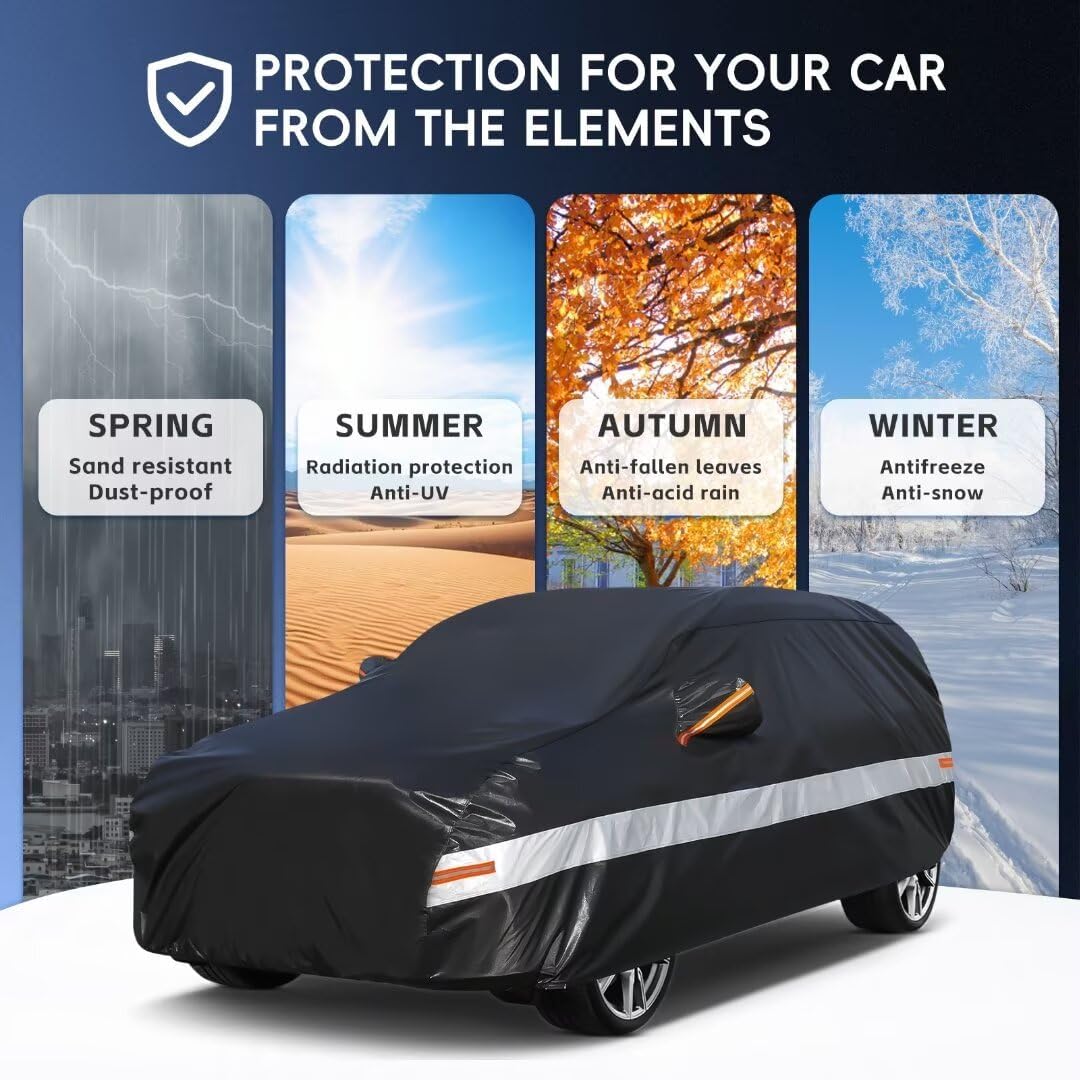 Holhtly SUV Car Cover Custom Fit for Mercedes Benz GLE350 GLE400 GLE450 GLE43 GLE53 GLE63, Outdoor Car Covers for Automobiles All Weather Waterproof Sun Snow Rain Wind Dust Protection, Black & Grey