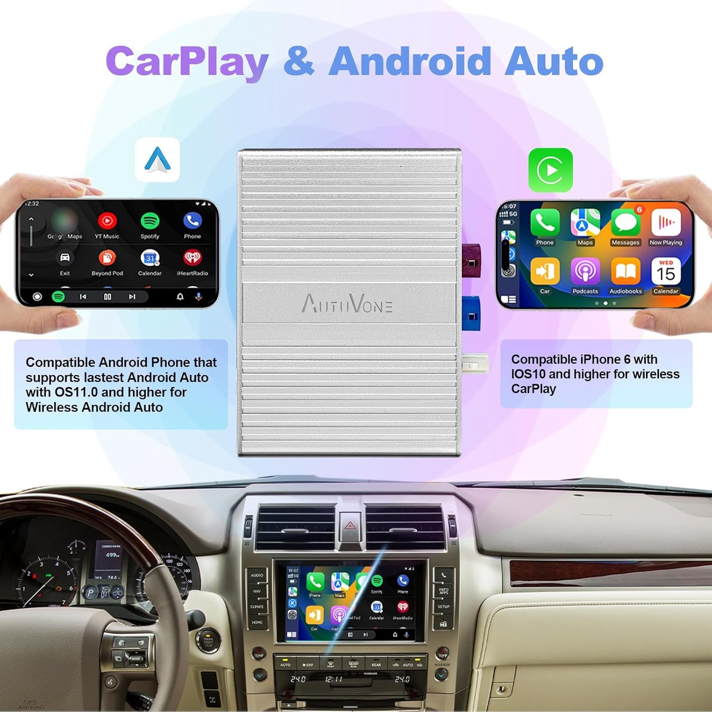 LVDS Wired/Wireless CarPlay Decoder Retrofit Kit for Land Cruiser LC200 2016-2021, Support Wireless Android Auto, Upgrade Car Screen to Phone Mirror, Keep The Factory Screen and Features