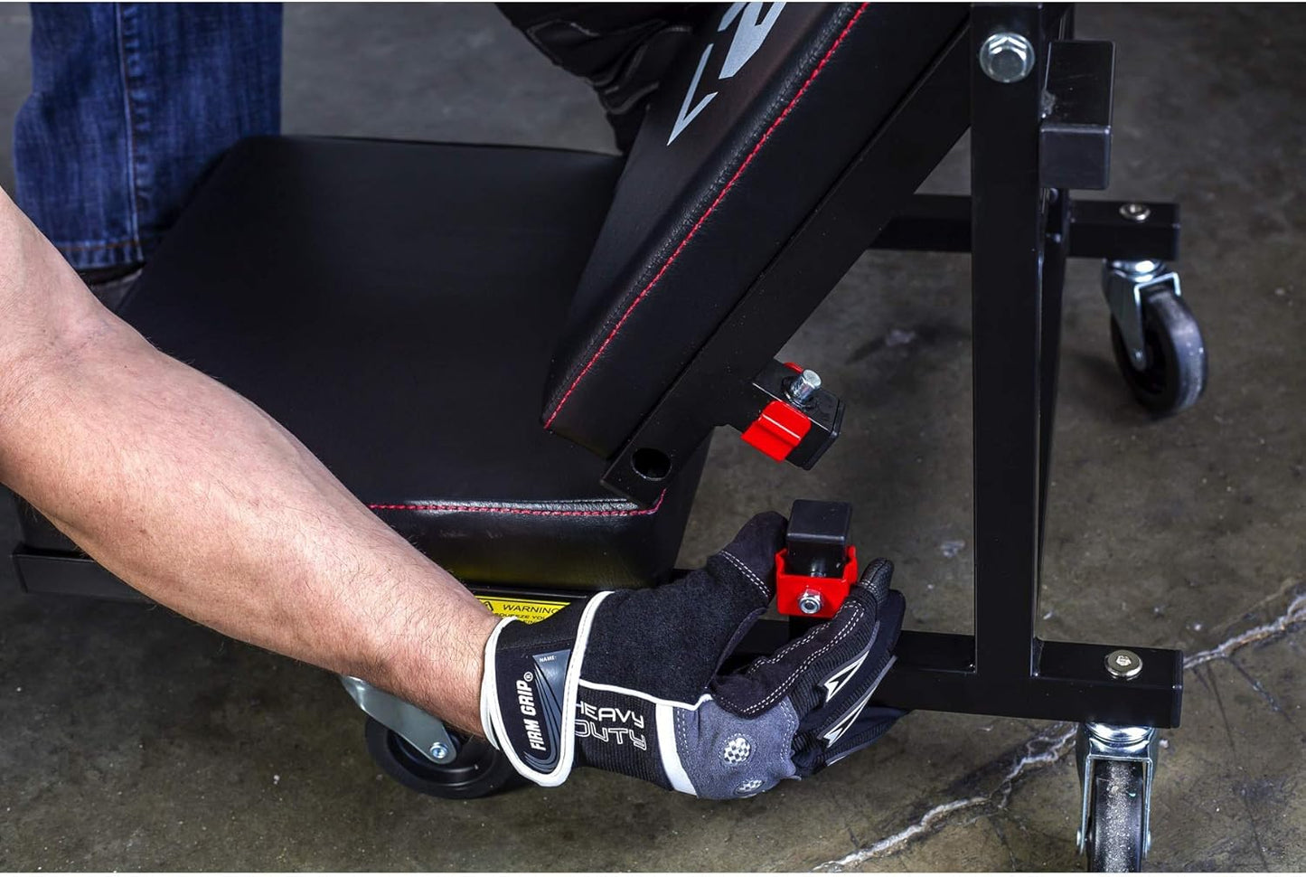 Powerbuilt 2-in-1 Rolling Creeper Seat Converts from High to Low Roller Seat, Fast, Tool-Free Conversion, Garage, Shop, Brake Jobs, Washing, Detailing, Maintenance, Thick Pad, 3-in. Casters - 240298