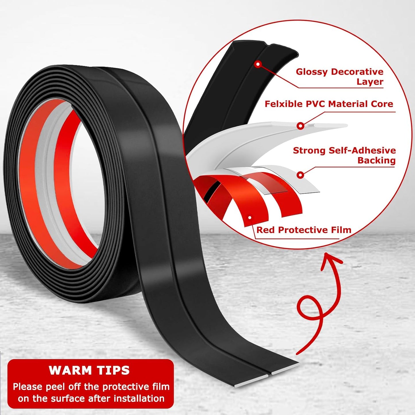 Flexible Wall Corner Protector Moulding Trim Peel and Stick Wall Corner Guards Edge Protector Self Adhesive Molding Trim Strip for Edge Ceiling (Black, 1.6 in x 10 Ft)