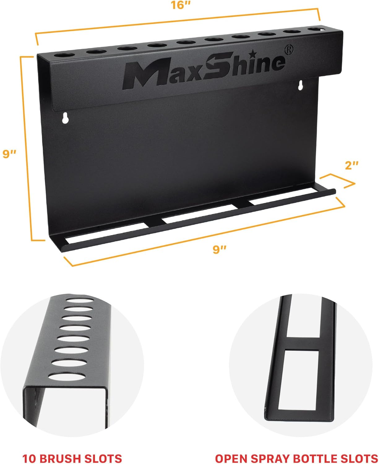 Maxshine Universal Detailing Brush & Spray Bottle Holder - Car Garage & Mobile Detailing Organizer, Holds 10 Detailing Brushes & Trigger Spray Bottles, Space-Saving Auto Detailing Accessories