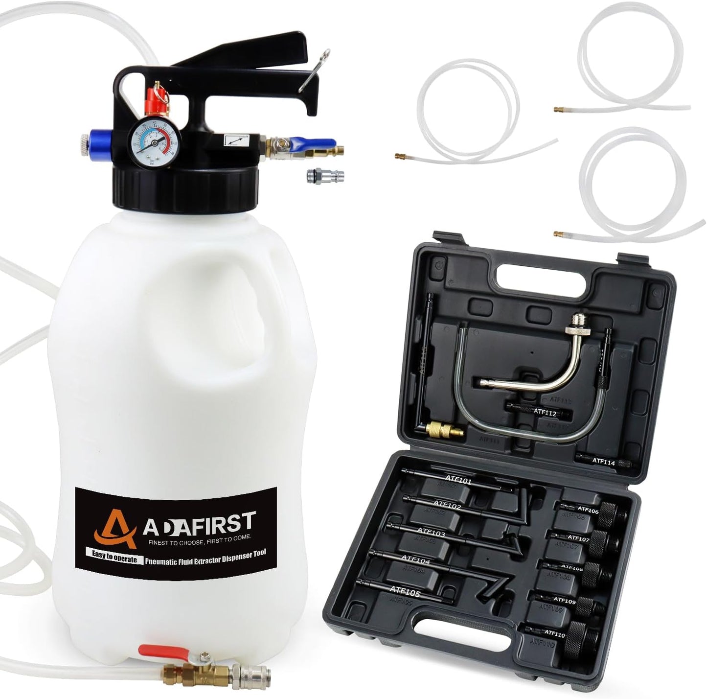 Transmission Fluid Transfer Pump Kit, 10L Pneumatic Fluid Extractor and Dispenser Tool with Adapter for ATF Fill, Gear Oil Refill, Differential Oil, Garage and Shop Fluid Evacuator and Filler