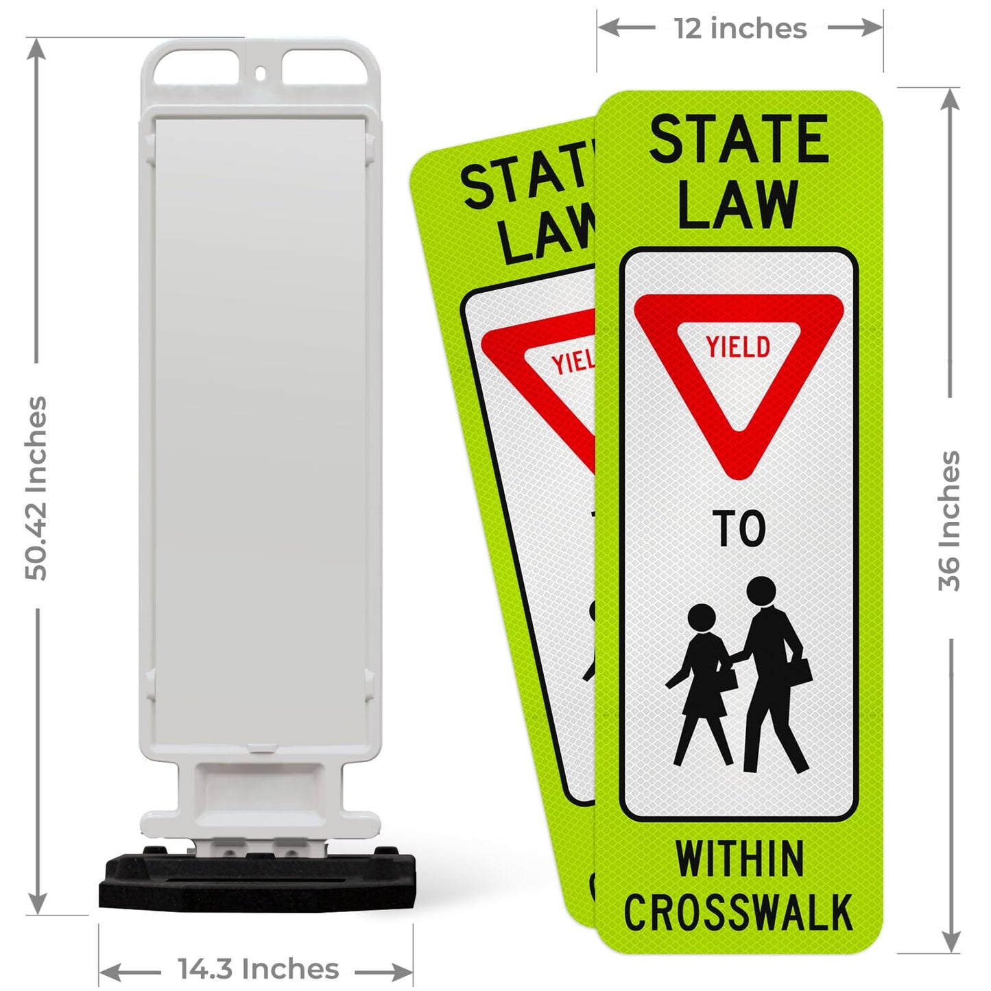 State Law Yield for Pedestrian in Crosswalk R1-6a MUTCD Sign, Double Sided 3M Engineer Grade Reflective, Portable Rubber Base, Impact Resistant Plastic Frame