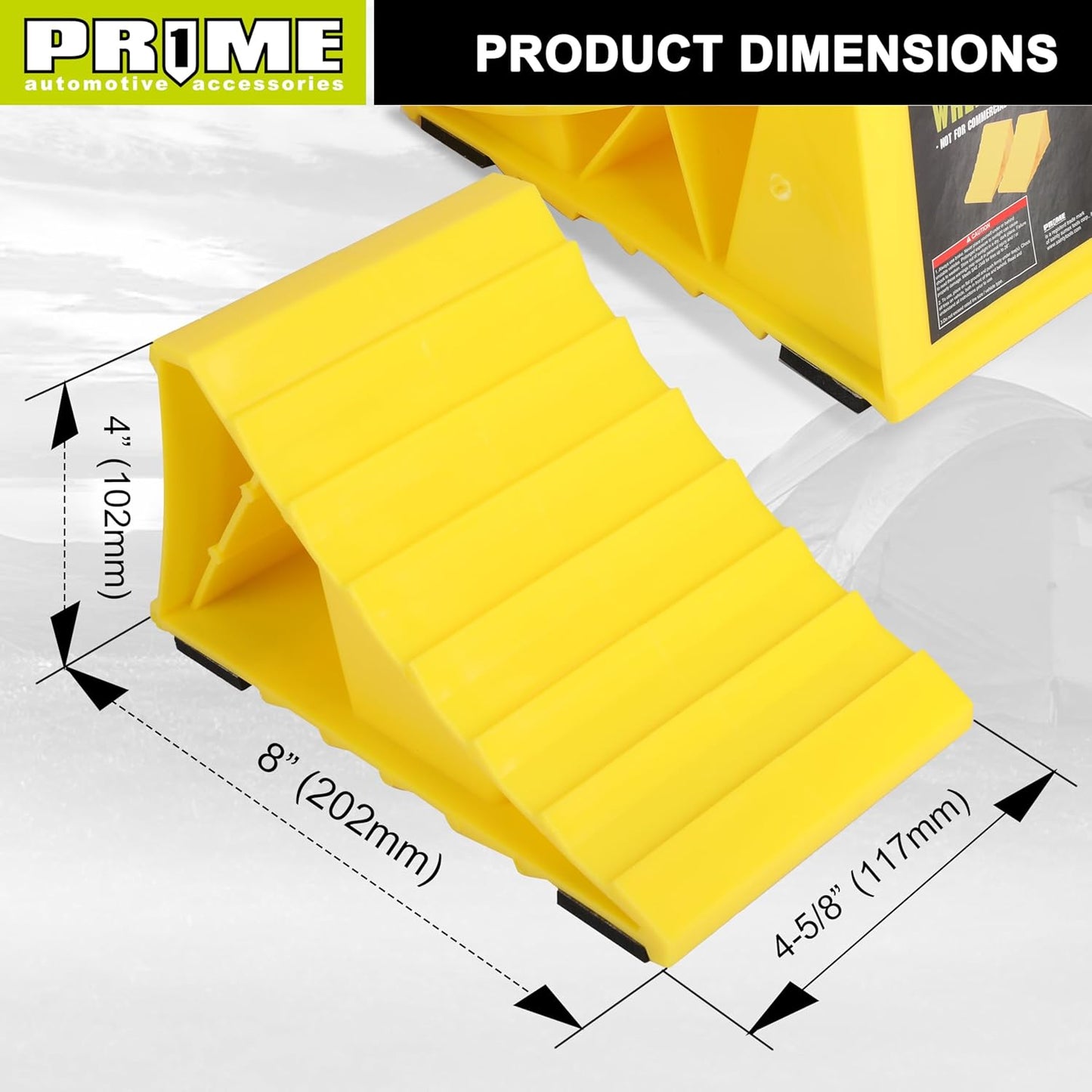 PR1ME Wheel Chocks with Non-Slip Base for RV & Trailer. 2 Pack Heavy Duty Wheel Chock with Bright Yellow. Lightweight Wheel Stoppers for Cars Camper Trucks RVs, Fit for Most Tyre Sizes