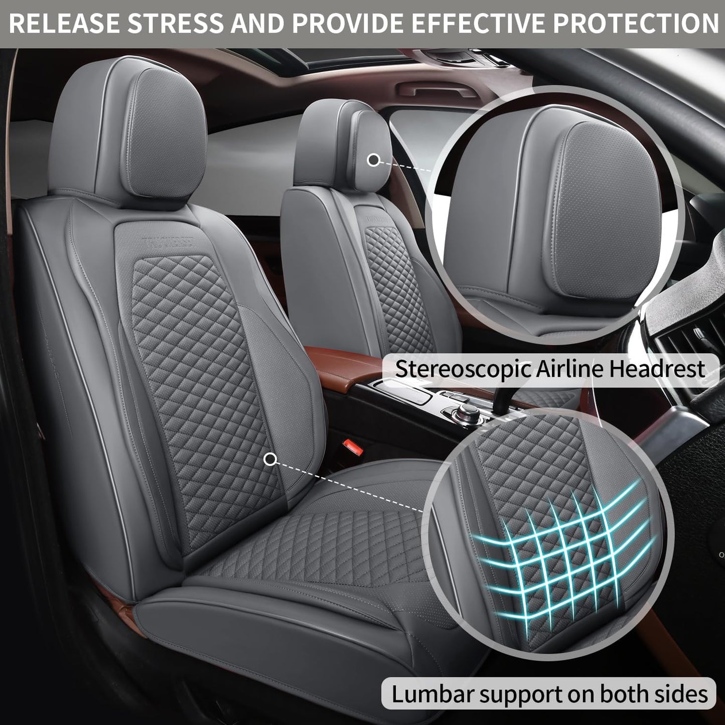 Car Seat Covers Full Set Leather Seat Covers Automotive Seat Covers Universal Car Seat Cover for Most Cars Gray