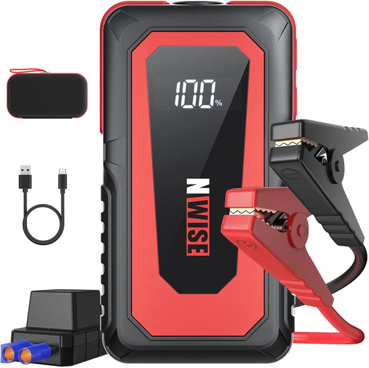 NWISE Car Jump Starter, 2000A Peak 20000mAh Portable Battery Pack with Smart Safety Jumper Clamps,12V Jump Boxes with LCD Display, LED Light, USB Ports