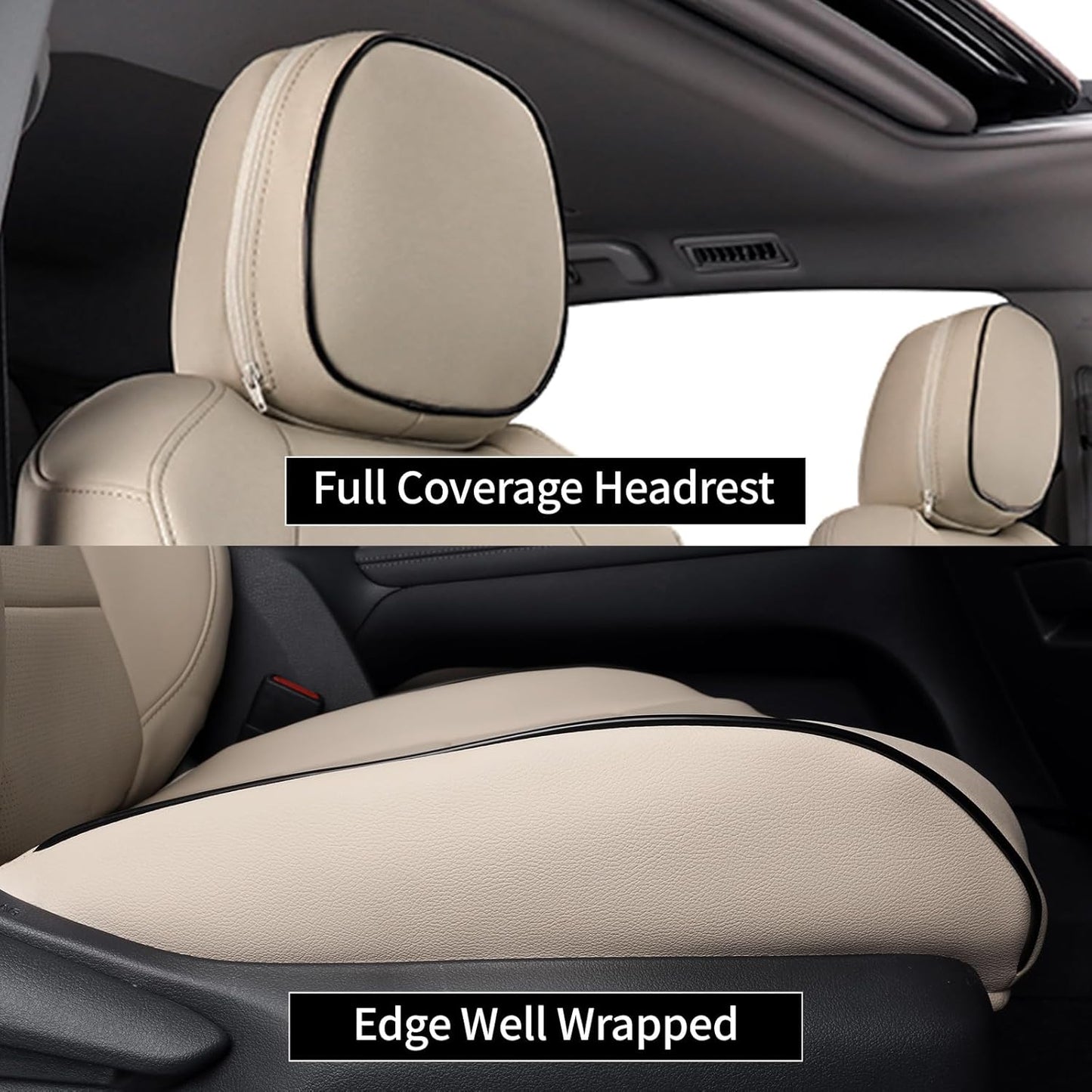 EKR Sienna Seat Covers for 2011-2020 Toyota Sienna LE,XLE, SE,XLE Premium 2nd Row 4/2/4 Split,8 Seats,Waterproof Car Seat Cover Full Set,Car Seat Protectors- Three Row,Leather (Beige)