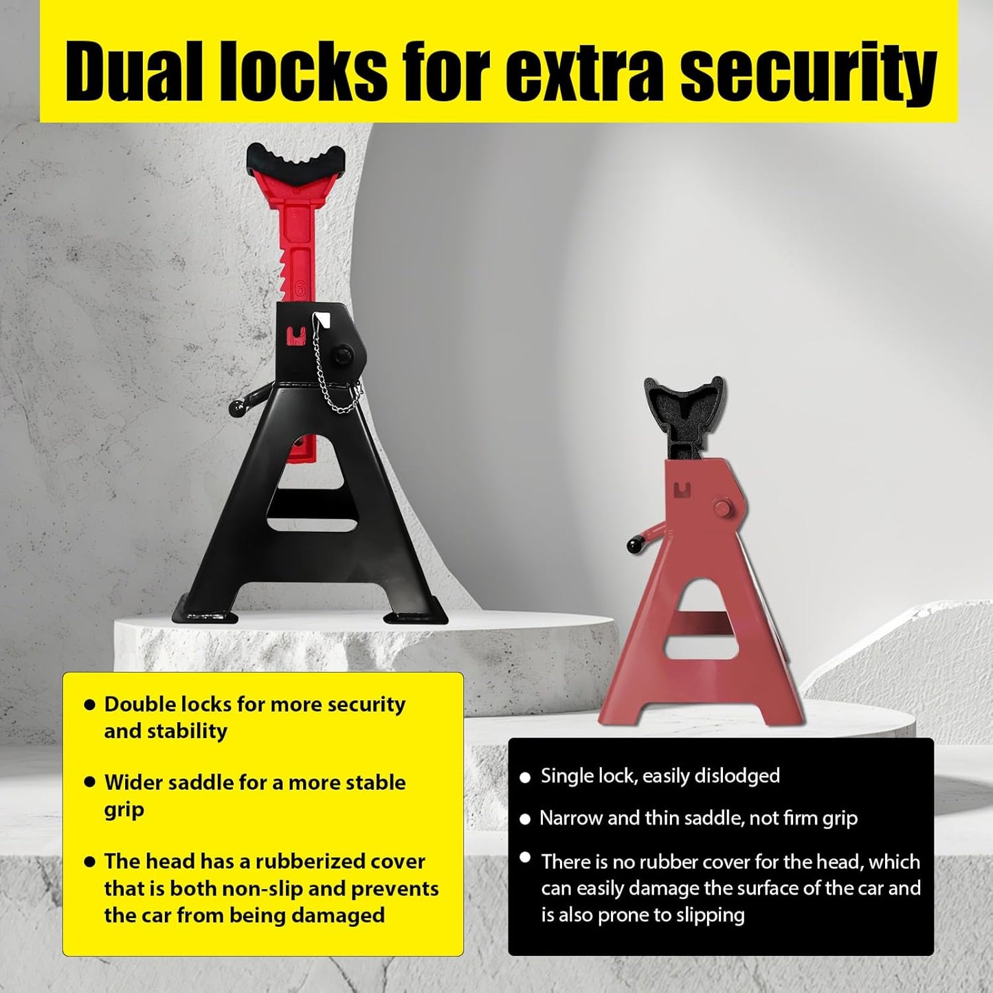 6 Ton Jack Stands, 15.6"-23.4" Adjustable with Double Pin Locking,Heavy Duty Jack Stands with Extra Rubber Pads,Car Lifts for Home Garage,Lifting Various Vehicles,1 Pair Black