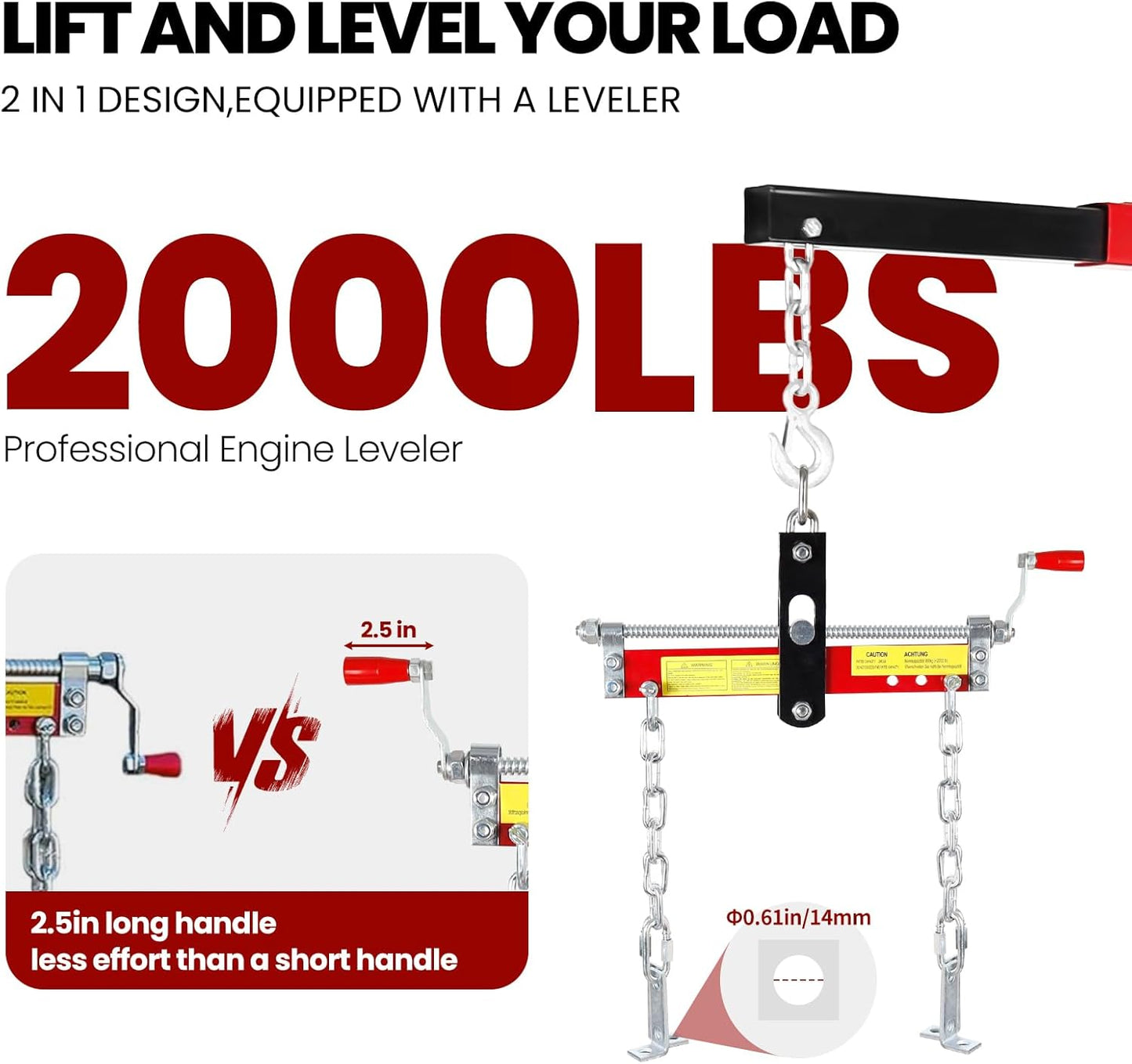 4400 Lbs Folding Engine Hoist Cherry Picker, 2 Ton Engine Hoist with Lever, with 6 Casters, 8 Ton Hydraulic Pump 4 Adjustable Position, Engine Crane for Garage, Workshop, Repair(Red)
