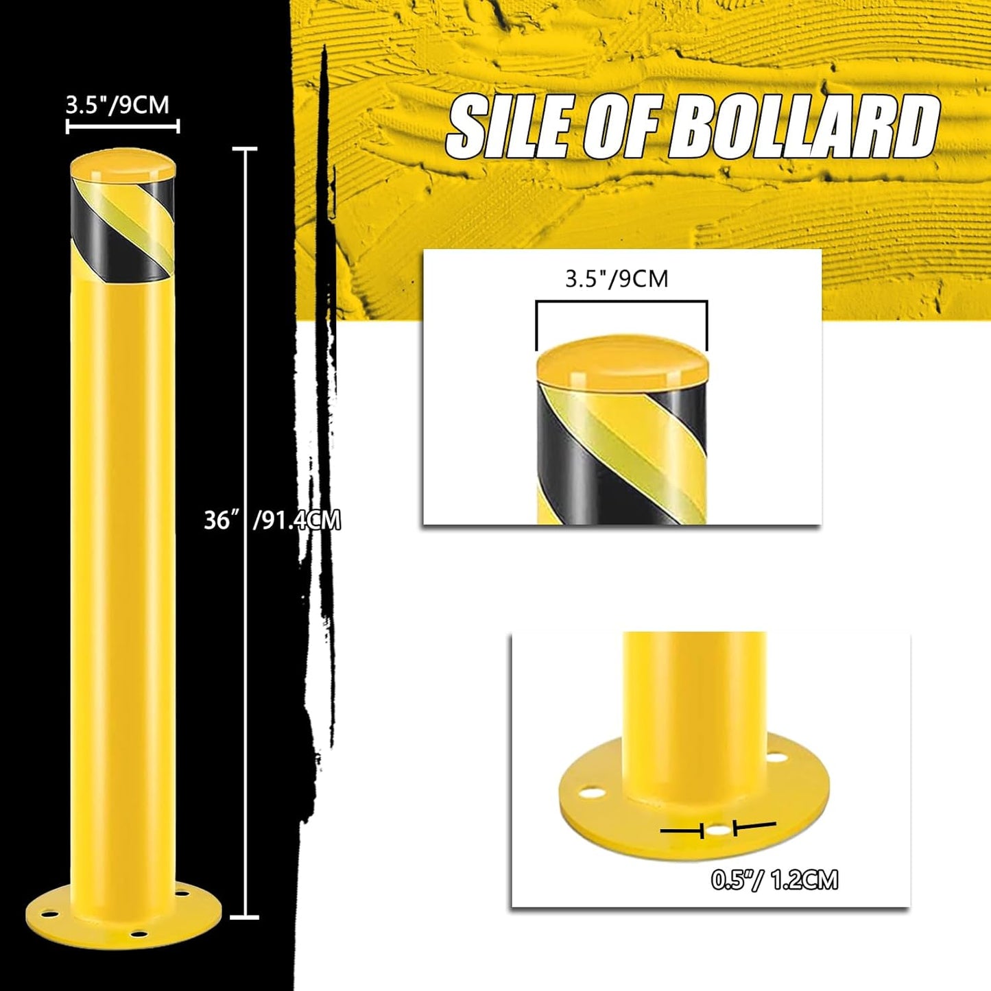 Safety Bollard Post, Steel Bollards,Parking Bollard, Yellow Powder Coated Safety Parking Barrier Post, for Traffic Sensitive Areas (12, 36"H*3.5"D)