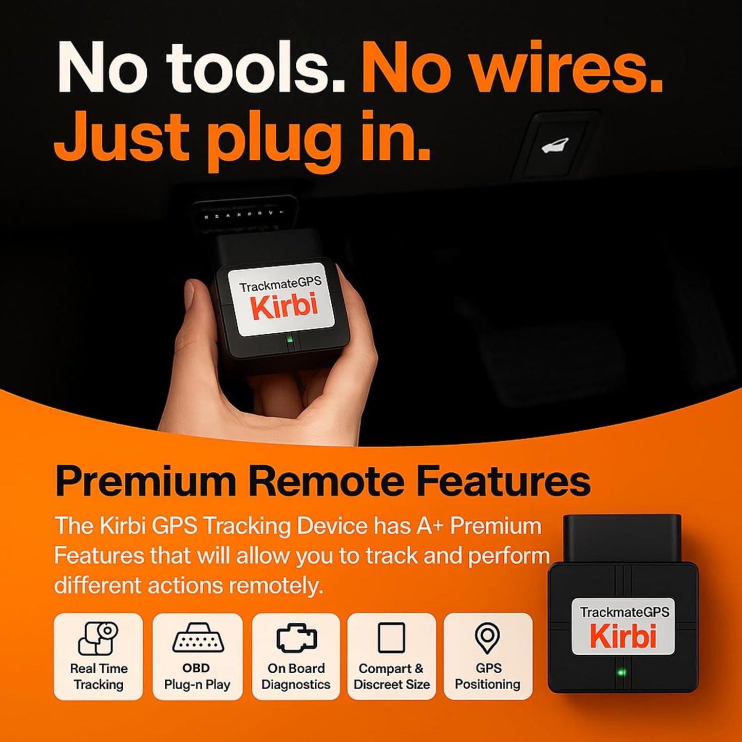 Kirbi OBD Tracker, GPS Tracker for Vehicles Real-Time Tracking, Worldwide Compatible Vehicle Tracker, Lightweight and Compact Car GPS Tracker, Plug-and-Play