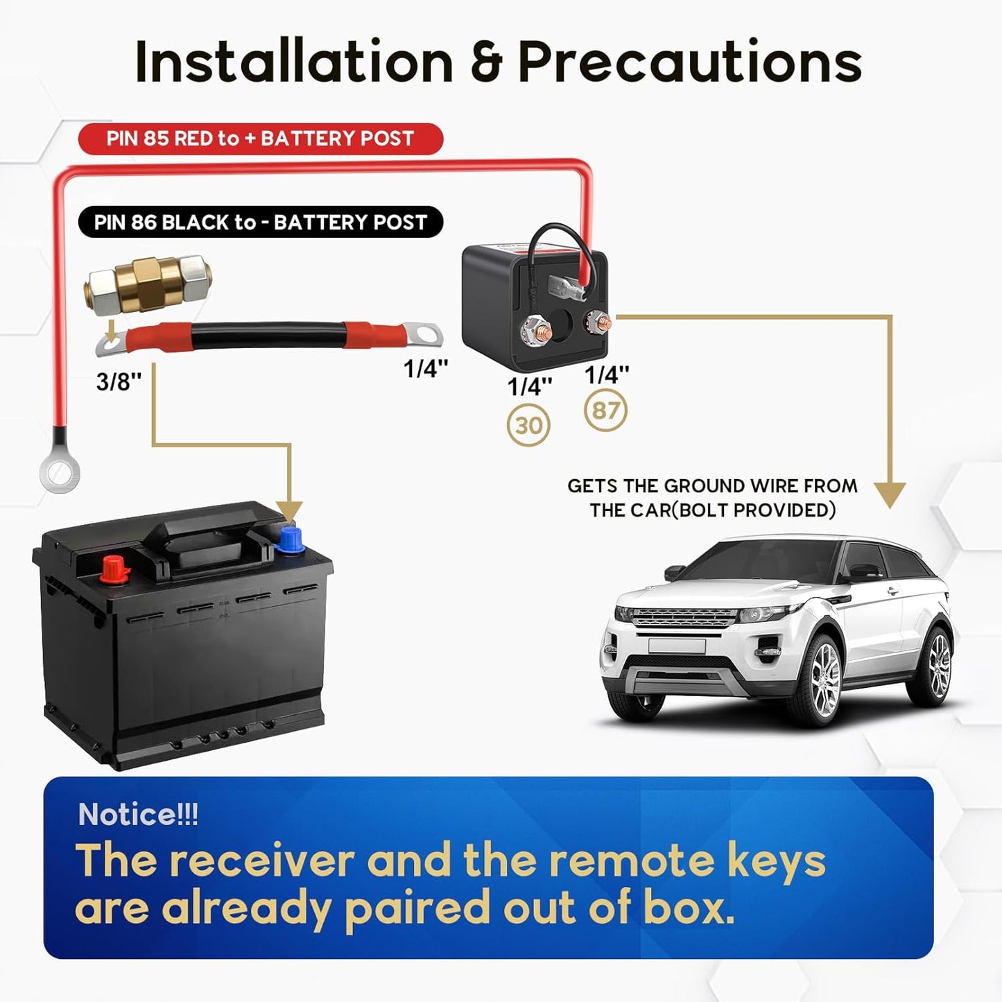 Side Post Remote Battery Disconnect Switch 12V 200A/1000A, Wireless Remote Control Heavy Duty Battery Kill Switch for Car, Truck, UTV, ATV, Marine, Anti-Theft