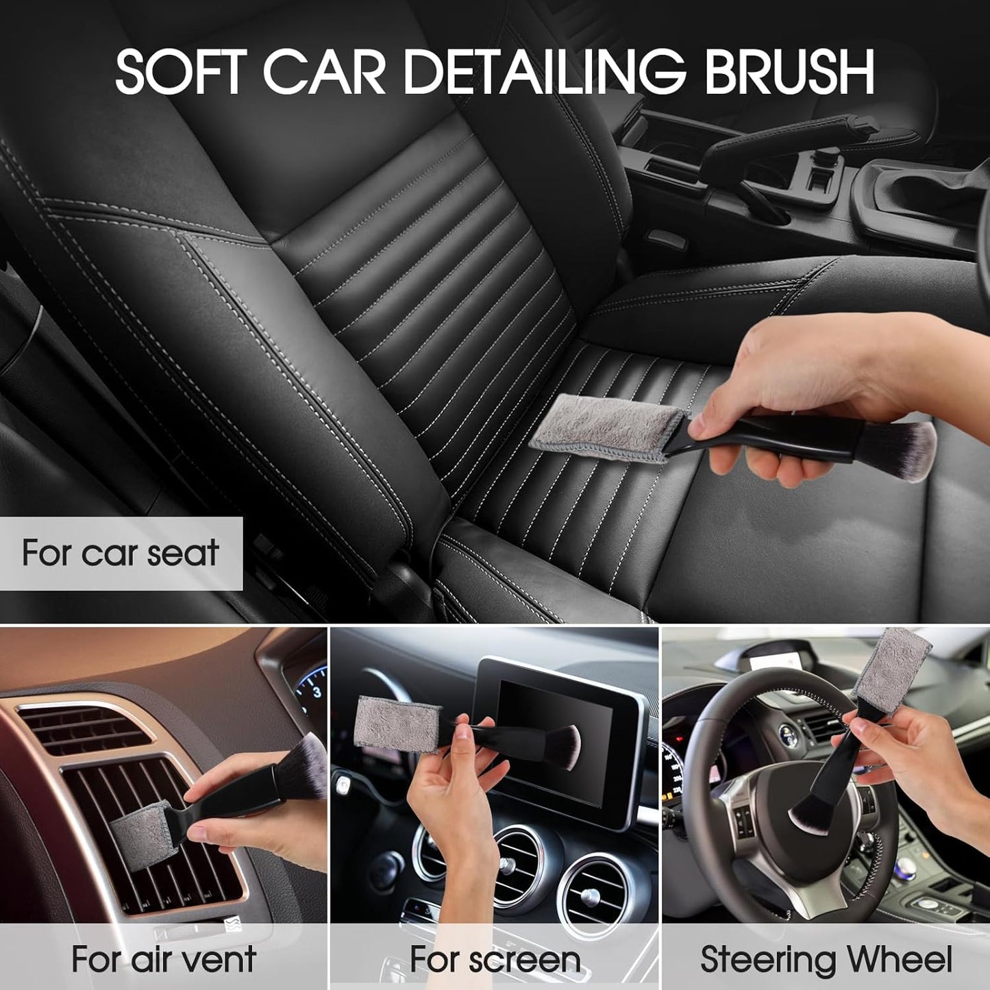 3 PCS Car Interior Detail Dust Brush,Soft Car Interior Detailing Kit Tools,Dash Duster Brush for Auto,Truck,SUV,RV Interior Cleaning