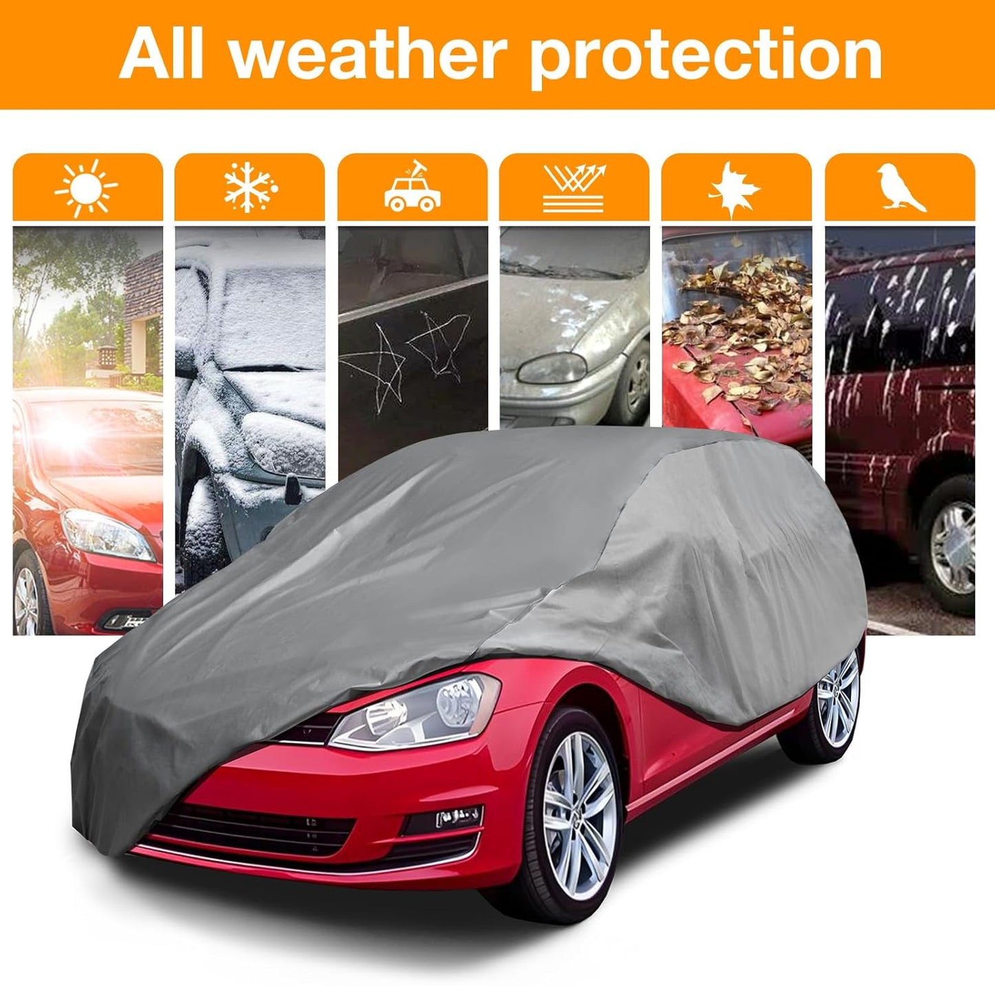 XCAR Ultra Light Waterproof Hatchback and Crossover Car Cover for Automobiles All Weather Protection, Windproof & Breathable, Fits Cars Up to 165"