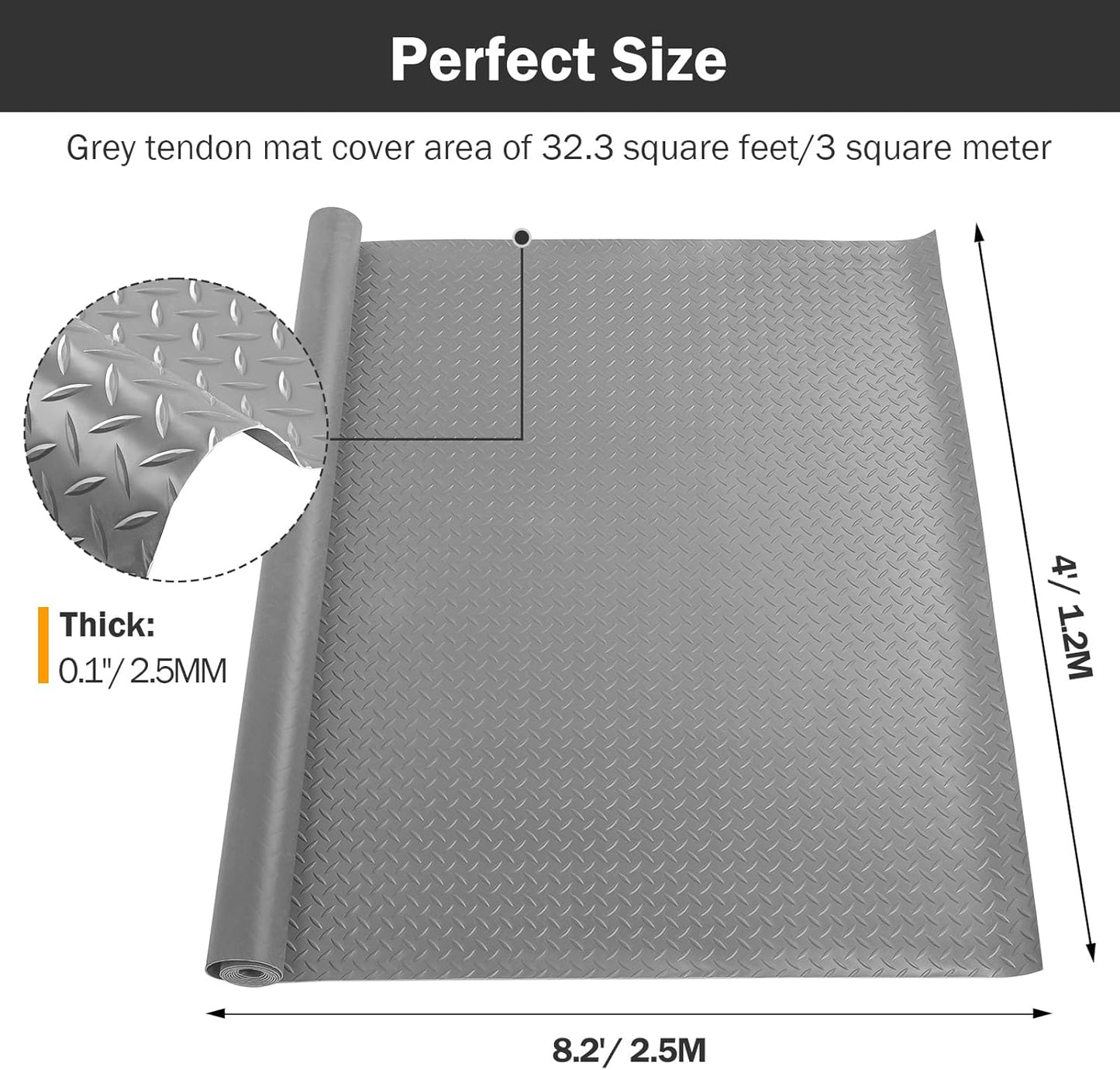 Nisorpa Garage Floor Rubber Mat,4Ft x 8.2Ft Rubber Flooring Rolls,1/8 Inch Thick Heavy Duty Diamond Plate Rubber Garage Floor Covering Waterproof Park