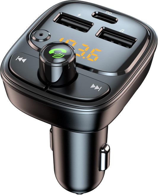 Bluetooth 5.3 FM Transmitter Car Adapter, Wireless Radio MP3 Player Stereo Music Audio Receiver Hands Free Calling, 42W (PD 30W & 12W) USB C Car Charger for iPhone, Support TF Card & USB Disk (Black)