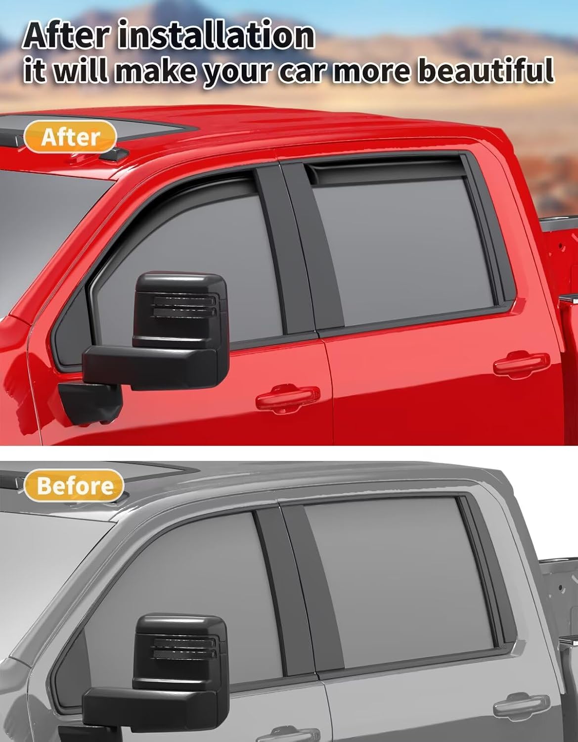 in-Channel Window Rain Guards Fit for Truck Chevy Silverado/GMC Sierra 2500HD 3500HD 2020-2025 Crew Cab Extra Durable Window Visors Window Deflectors Vent Shades Car Accessories-4 pcs 2-Q12