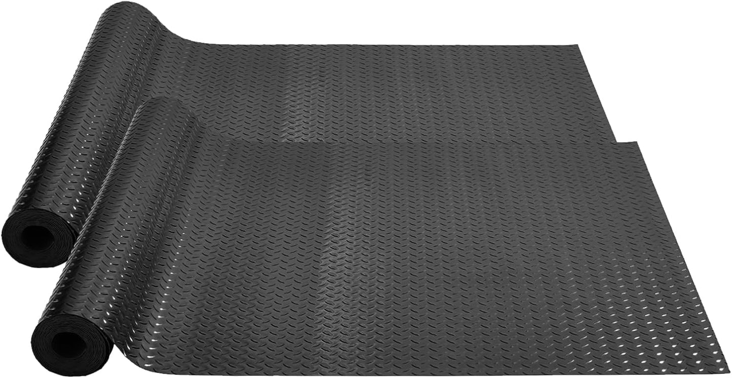 VEVOR Garage Floor Mats, 2 Rolls x 17 x 3.6 Ft PVC Garage Flooring Roll, Non-Slip Diamond Texture, 123.14 sq.ft Covering Space, Black Garage Mats for Under Cars, Garage Industry Gym