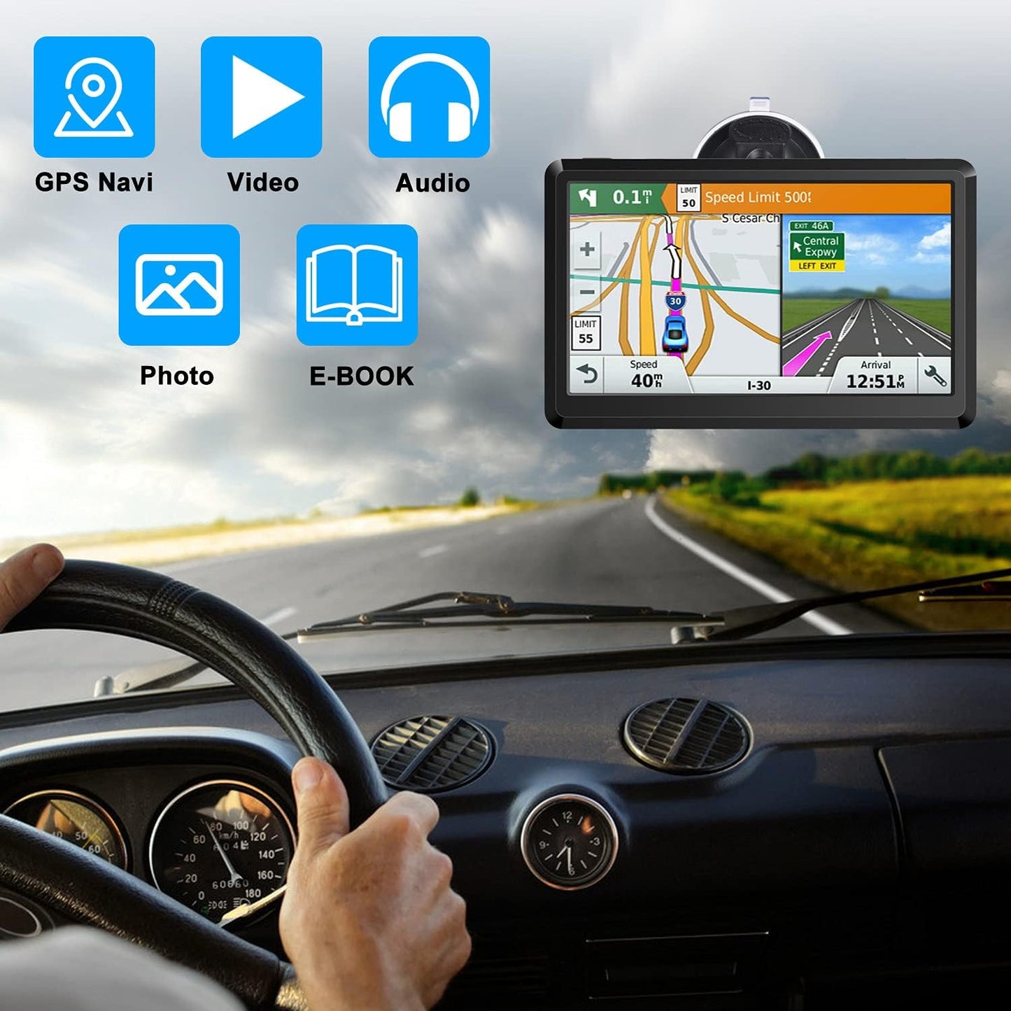 Car GPS Navigation GPS Navigation for Truck & RV & Car, Driver Alerts, Turn-by-Turn Directions, 2025 Map with Free UpdateMap