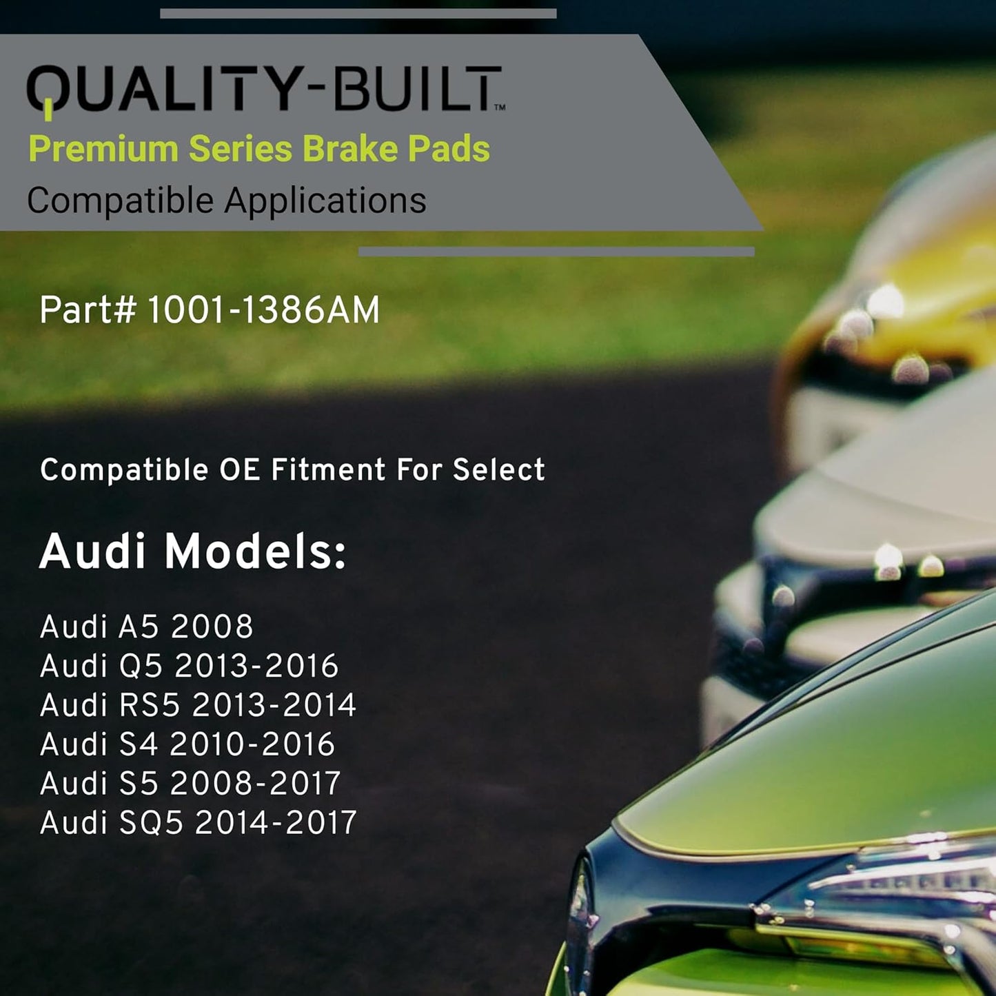 Premium Semi-Metallic Rear Brake Pads (1001-1386AM) Compatible with Audi A5 2008-2008, Audi Q5 2013-2016, Audi RS5 2013-2014, Audi S4 2010-2016, Audi S5 2008-2017, Audi SQ5 2014-2017