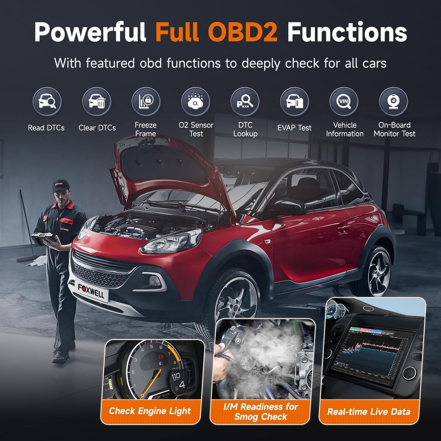 FOXWELL NT624 Elite OBD2 Scanner Upgraded from NT614Elite & NT604Elite Code Reader, All-System OBD2 Scan Tool, 8 Advanced Reset Functions, AutoVIN, Live Data, Lifetime WiFi Free Updates