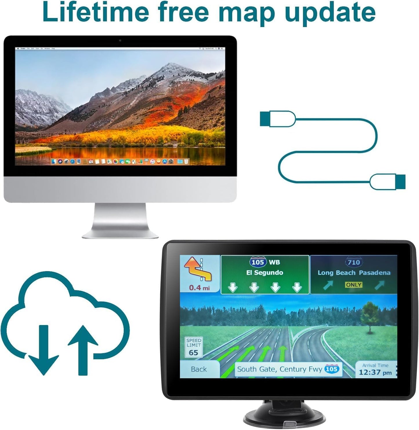 GPS Navigator for Car Truck RV, Latest 2025 Map 7 inch Touch Screen Car GPS, Support Voice Turn Direction Guidance/Speed and Red Light Warning/Custom Truck Routing