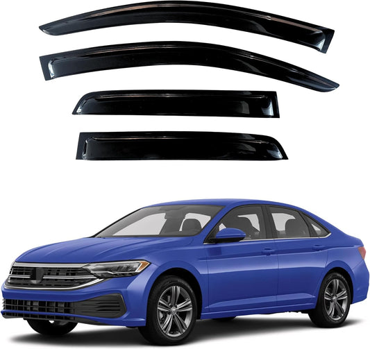 KPY Window Visor Compatible with Volkswagen (VW) Jetta 2019-2023, 4PC Rain Guard Side Window Vent Deflectors Tape-On Style, 2019 2020 2021 2022 2023