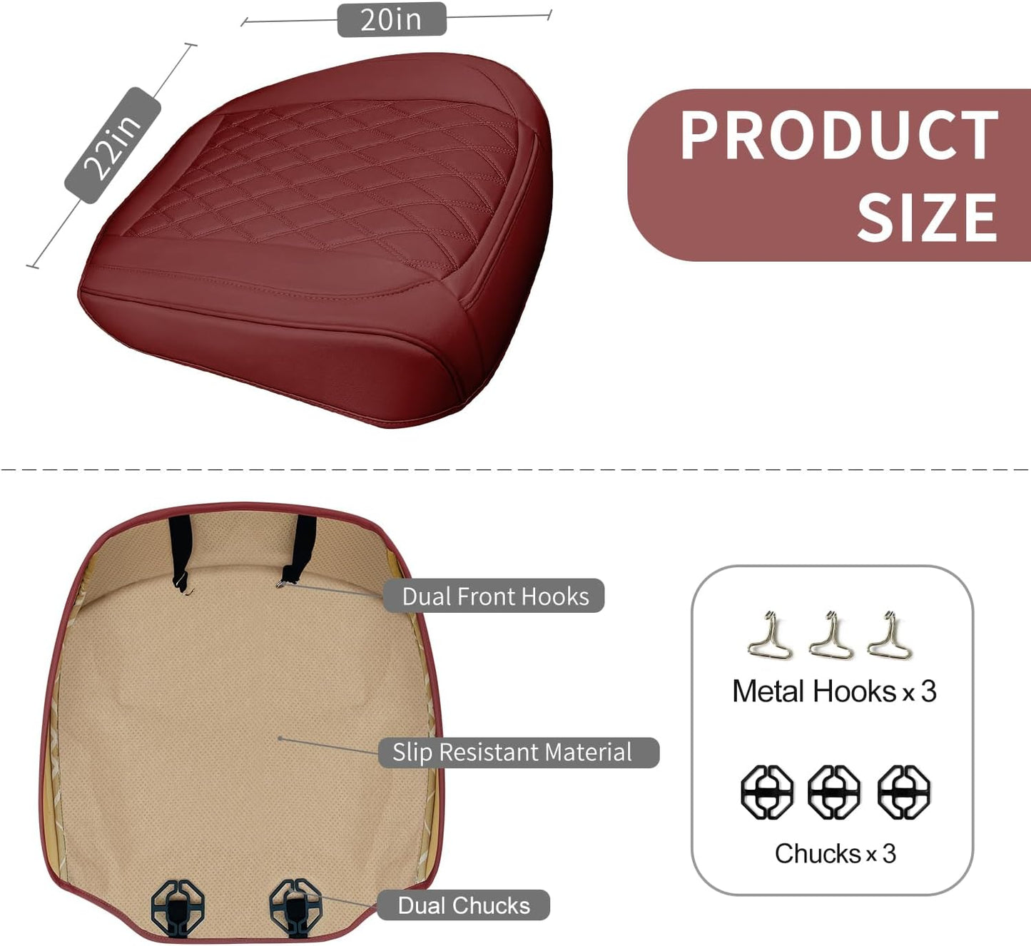 1 Pack Leather Front Car Seat Cover Bottom Car Seat, Anti-Slip and Full Wrap Driver Car Seat Protectors, Luxury Waterproof Bottom Auto Seat Cushion Pad Mat for Most Vehicles(Red)