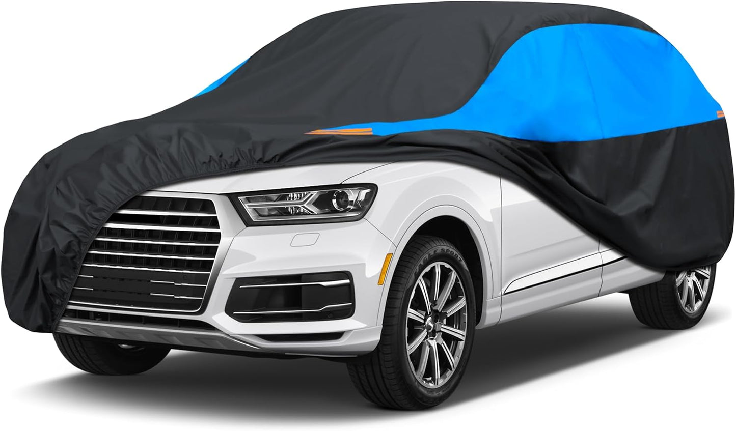 MORNYRAY Waterproof Car Cover All Weather Snowproof UV Protection Windproof Outdoor Full car Cover, Universal Fit for Sedan (Blue, S0-Fit SUV Length(163-172 inch))
